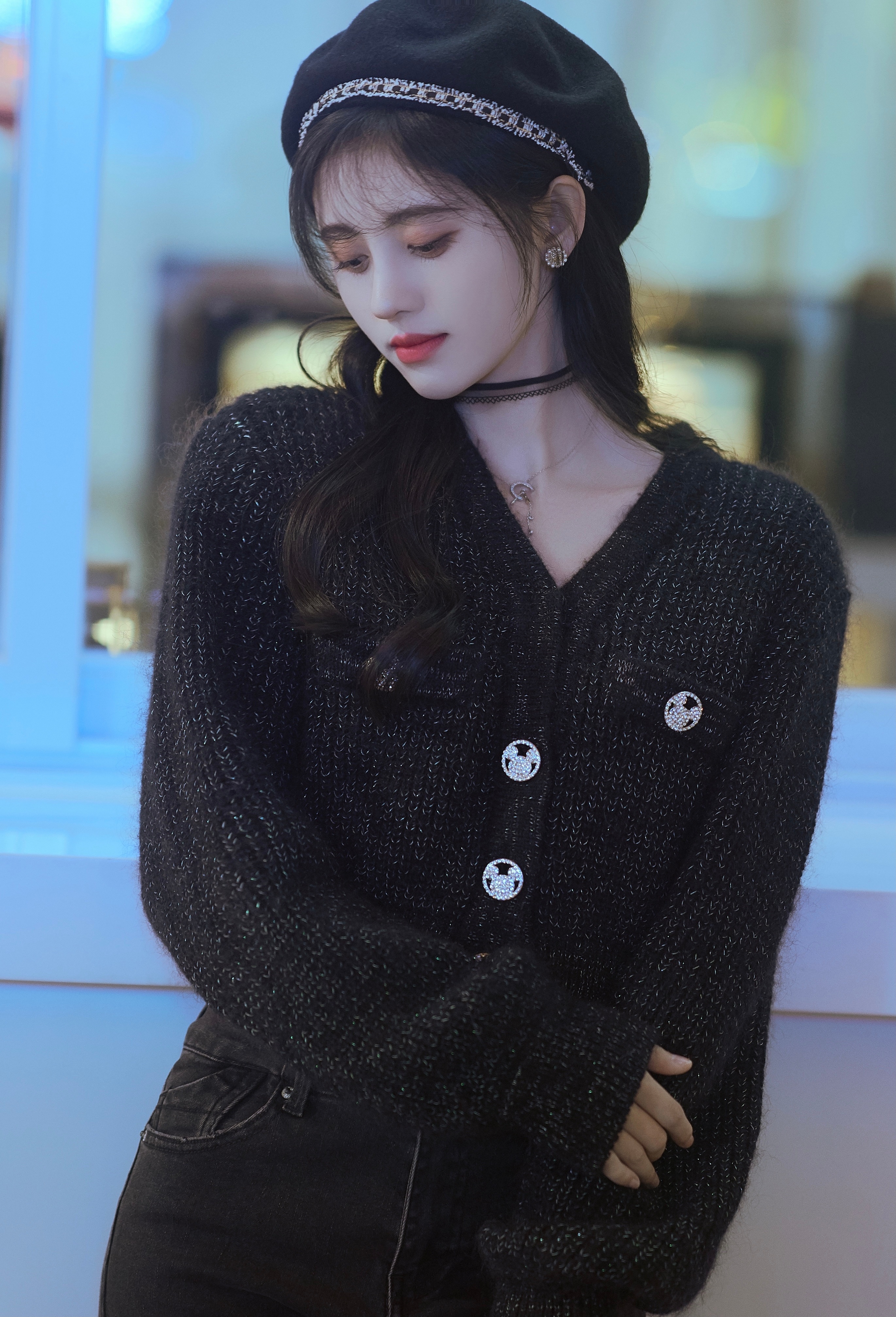 Kiku Ju Jingyi Actress Singer Women Chinese Asian Berets Black Hair Pearl Earrings Necklace Black Sw 2741x4029
