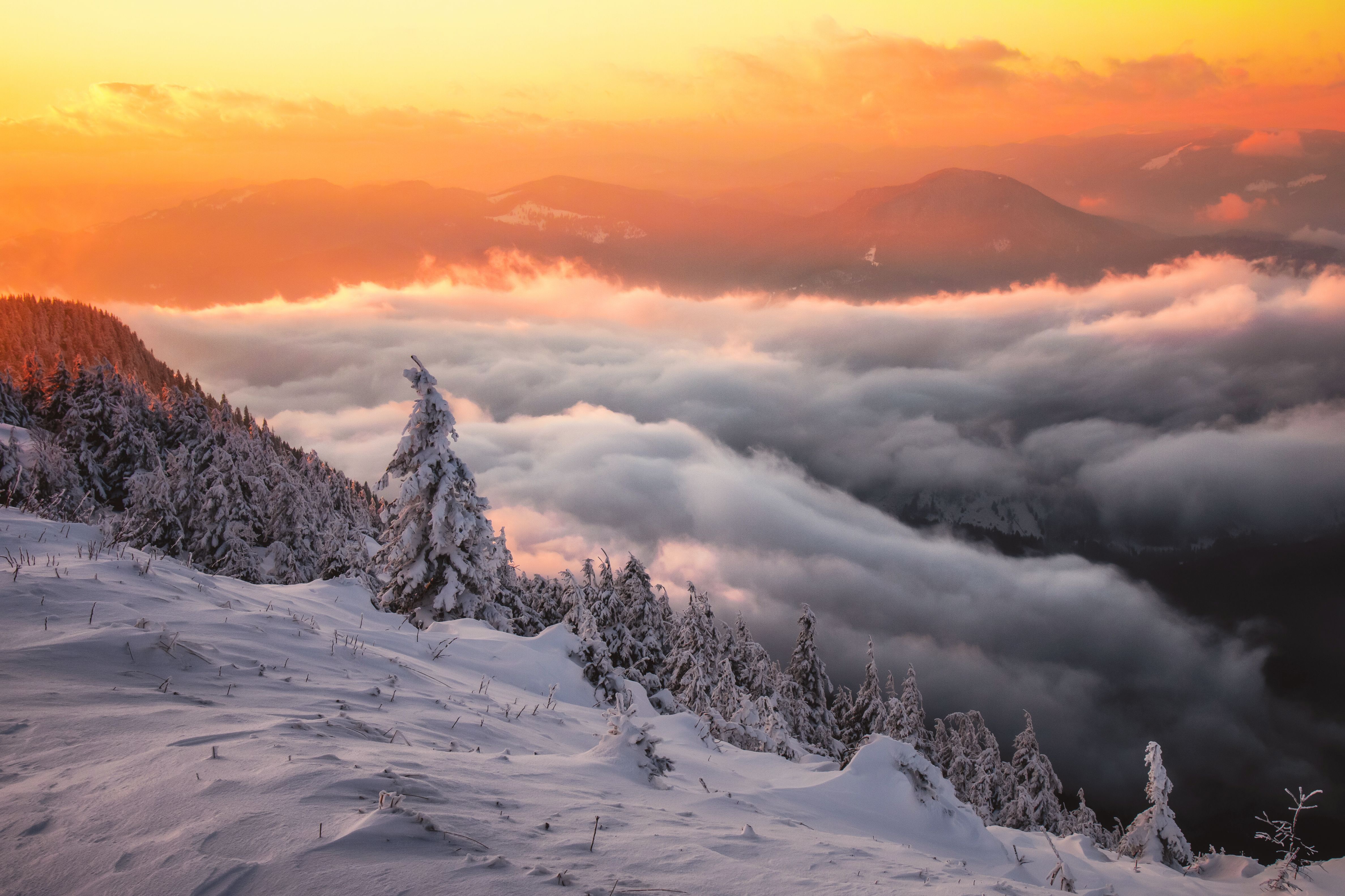 Winter Cloud Snow Sunset Mountain Nature 4750x3167