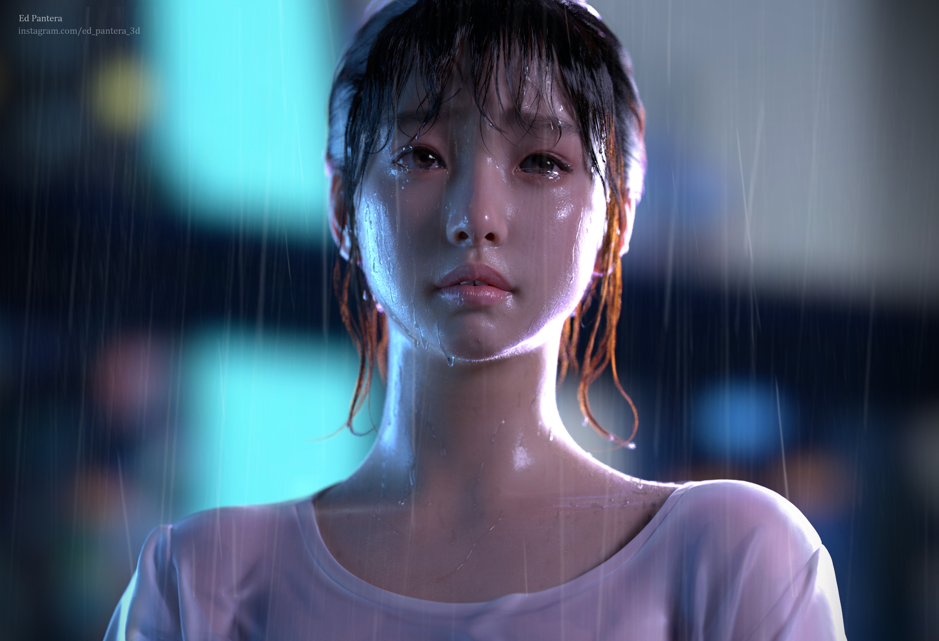 3D Render Digital Art Women Asian Wet Wet Hair Face Portrait Ed Pantera 3000x2050