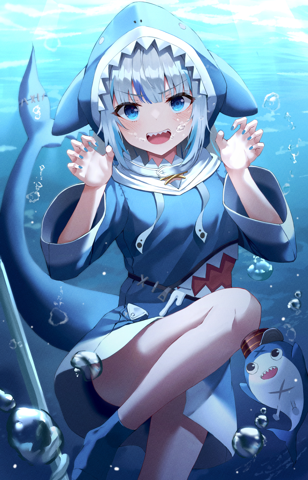 Anime Anime Girls Virtual Youtuber Hololive Gawr Gura Kerno Open Mouth Vertical Underwater Tail 1072x1672