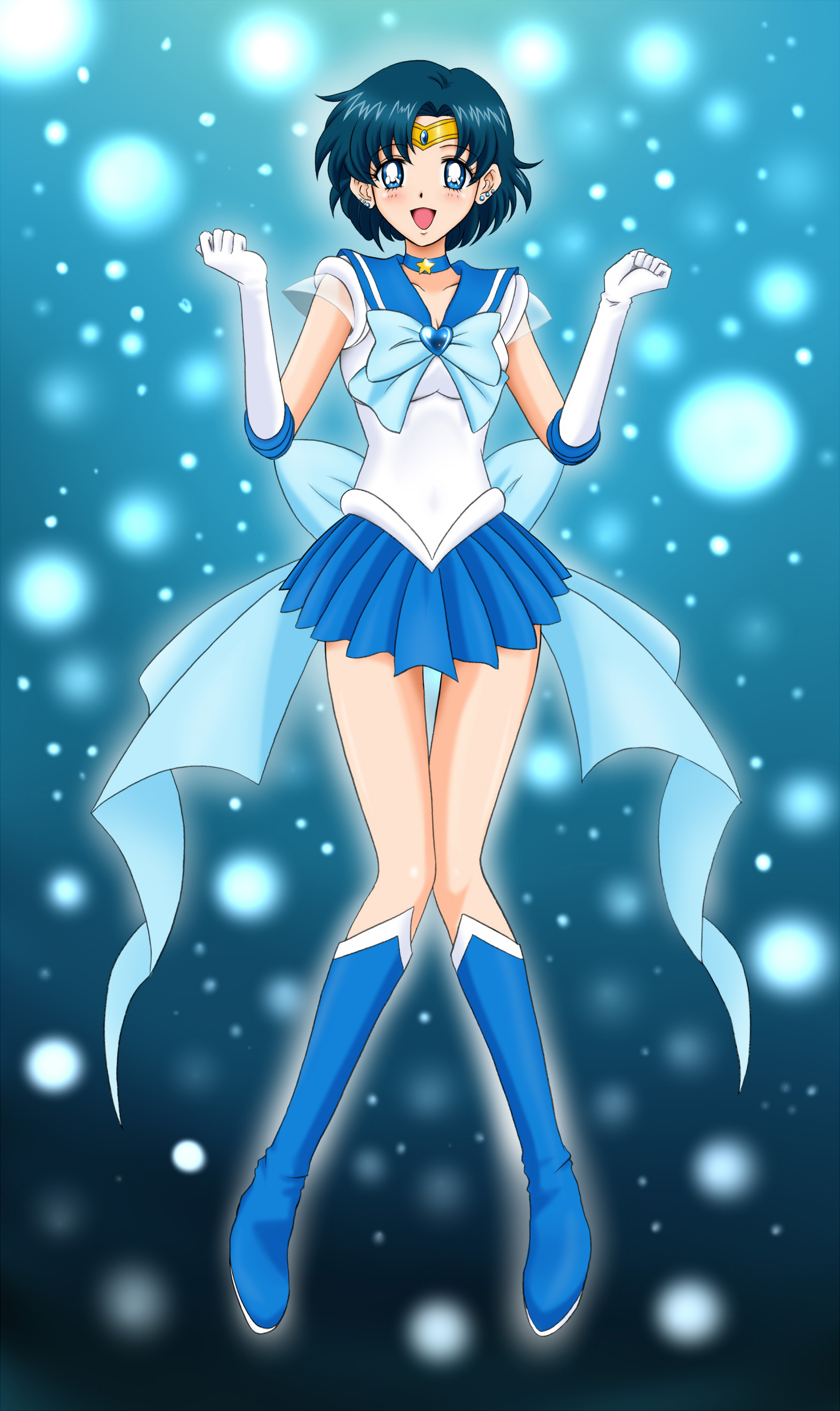Anime Anime Girls Sailor Moon Sailor Mercury Mizuno Ami Short Hair Blue Hair Standing 1786x3000