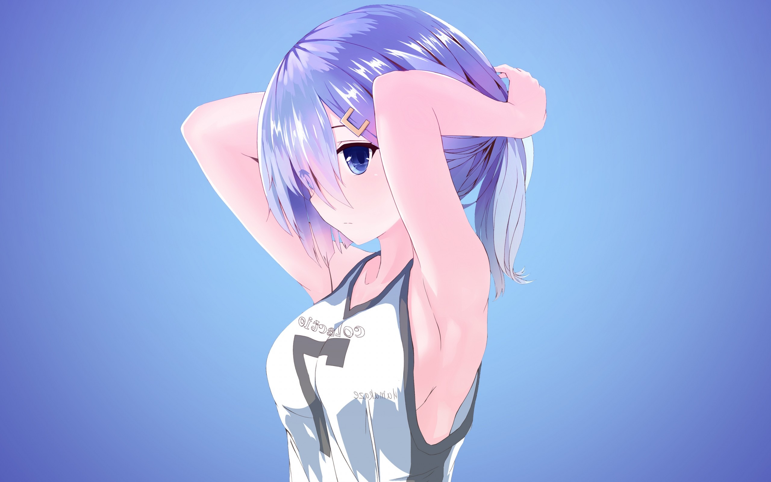 Anime Anime Girls Gradient Purple Background Simple Background Hair In Face Blue Eyes Purple Hair Ar 2560x1600