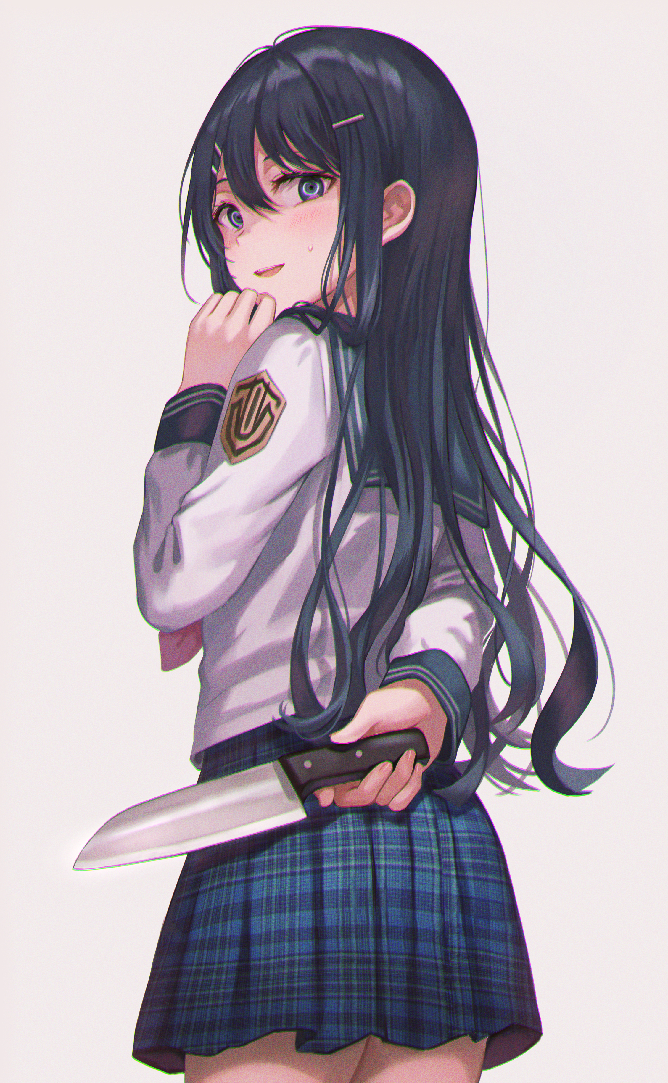 Anime Girls Long Hair Dark Hair Knife School Uniform Yandere Artwork Tokkyu Artista Danganronpa Maiz 2257x3660