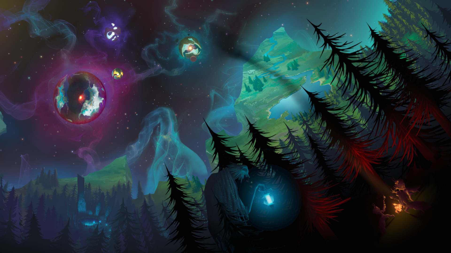 Outer Wilds Science Fiction Space Artwork Trees Sky 1920x1080