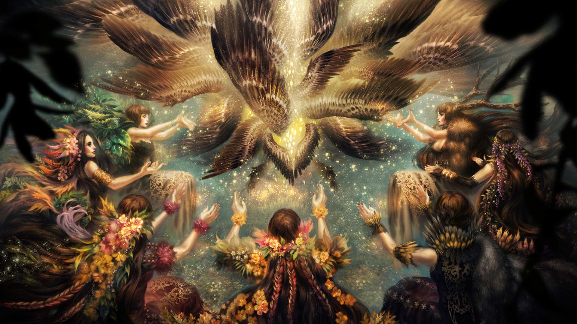 Watermother Jian Digital Art Fantasy Art Surreal Angel Wings Flowers 1920x1080
