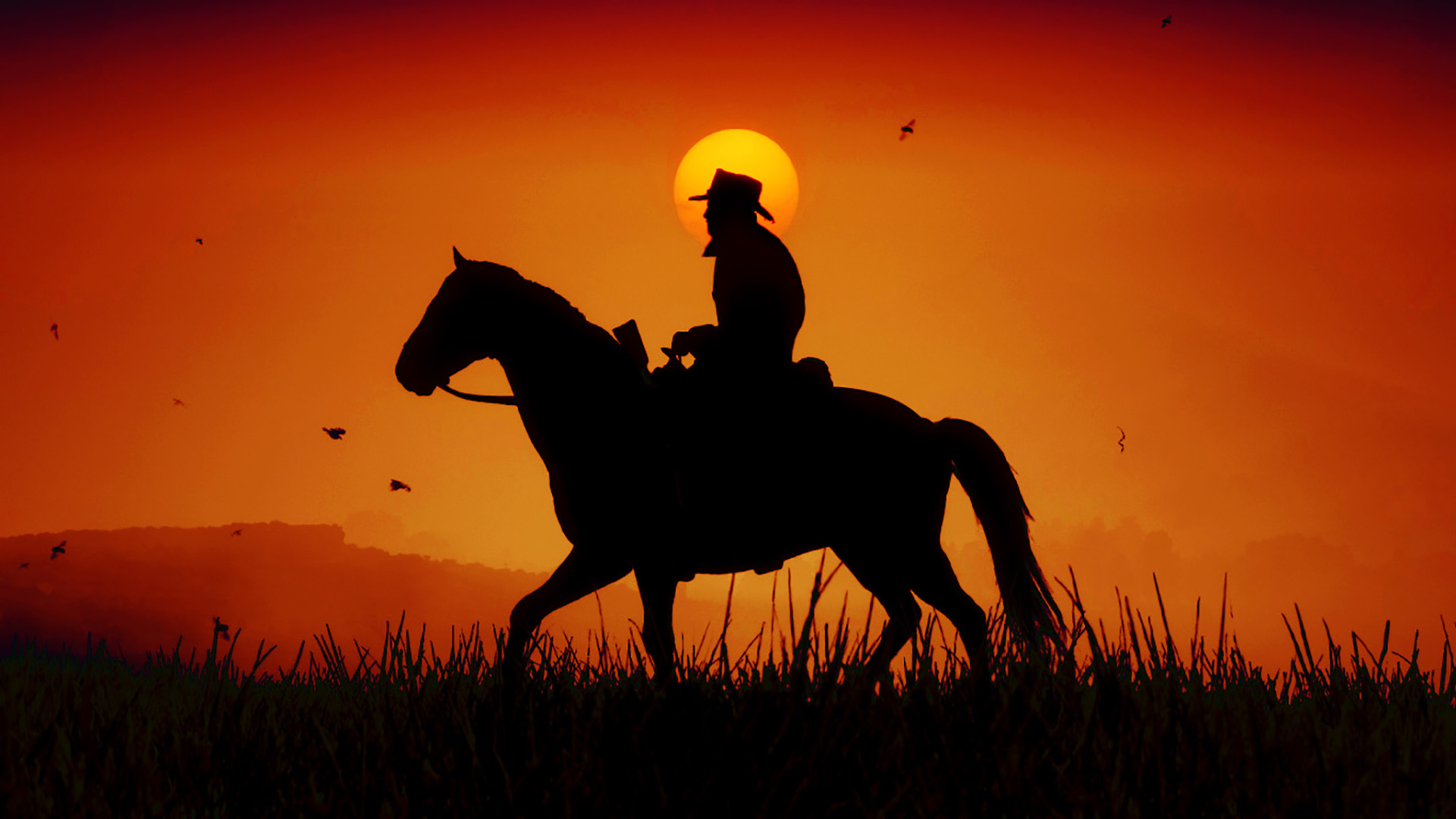 Cowboy Western Horse Silhouette 1920x1080
