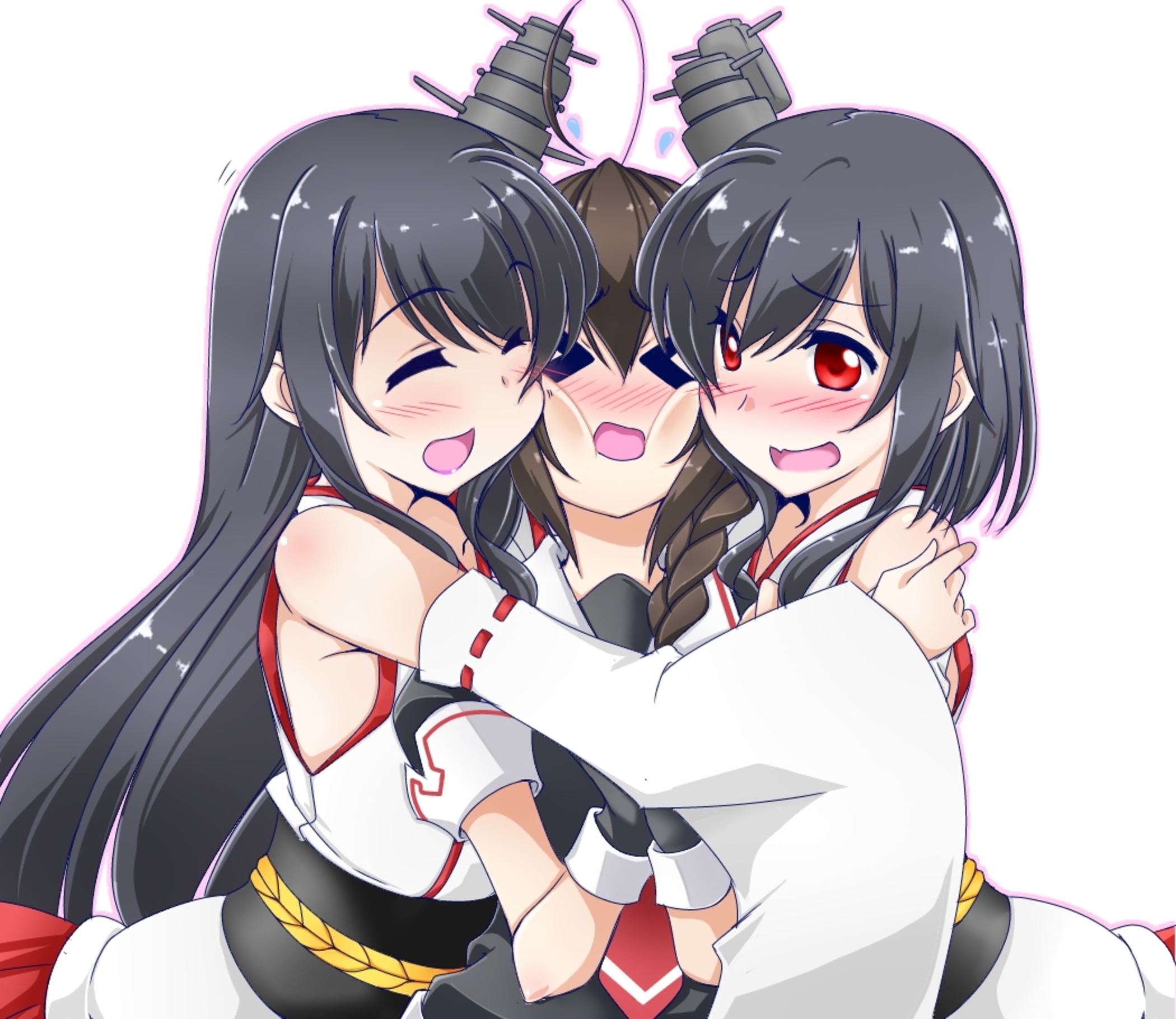 Anime Anime Girls Hug Black Hair Brunette School Uniform Japanese Clothes Short Hair Long Hair Shoul 2100x1820