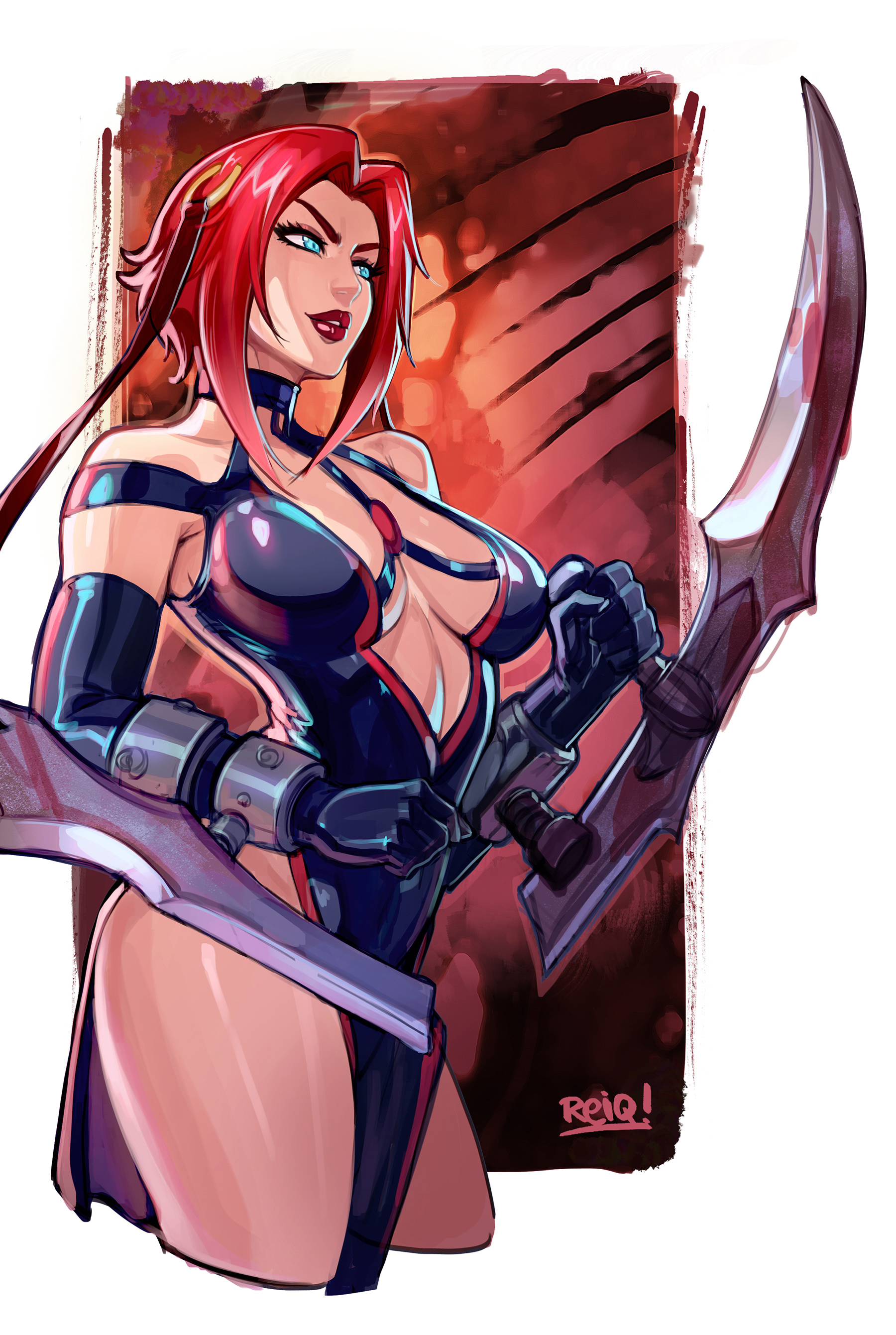 Reiq Elbow Gloves Looking At Viewer BloodRayne Fan Art Digital Painting 1800x2682