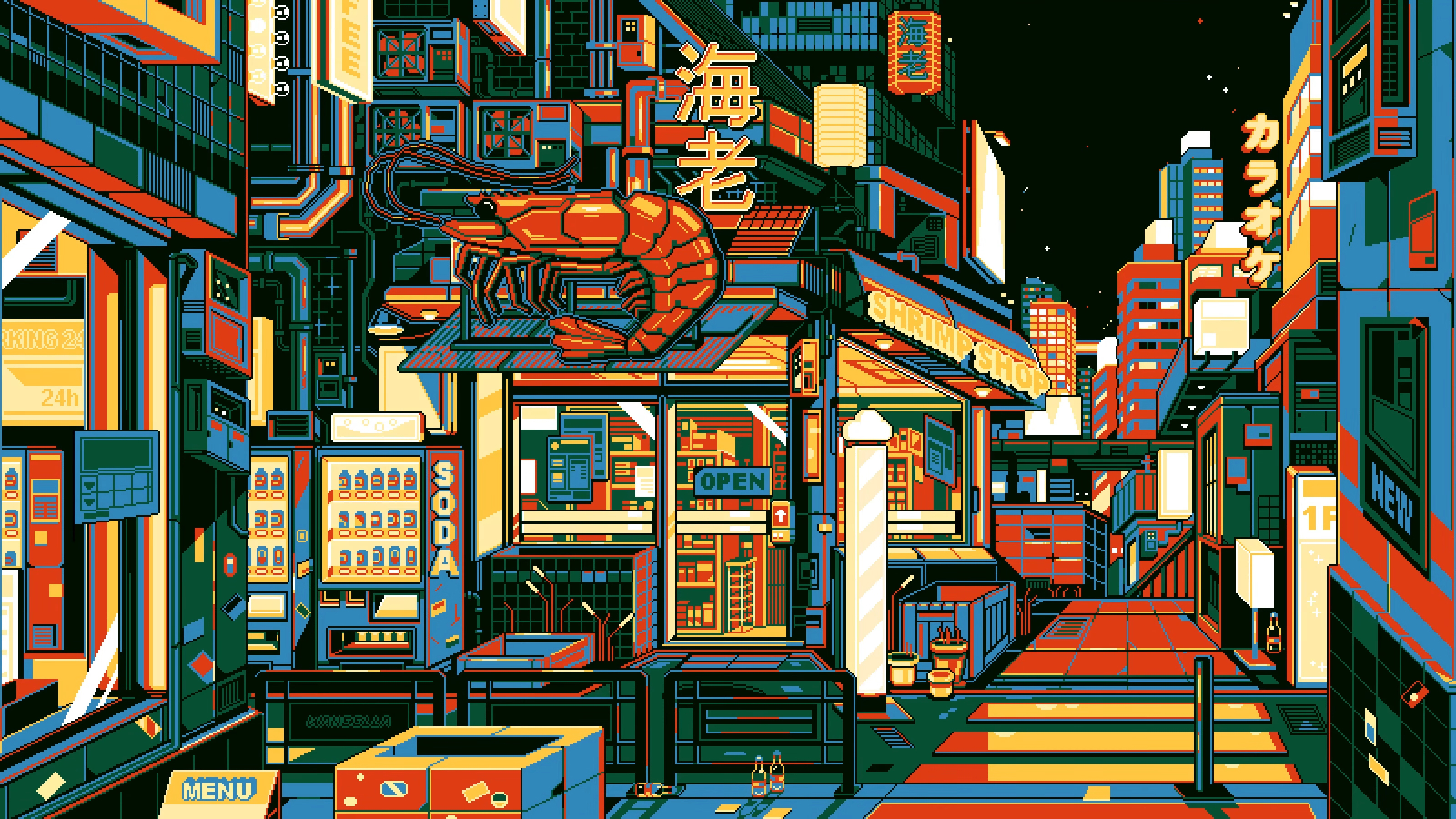 Pixel Art Waneella Night Lights City 3200x1800