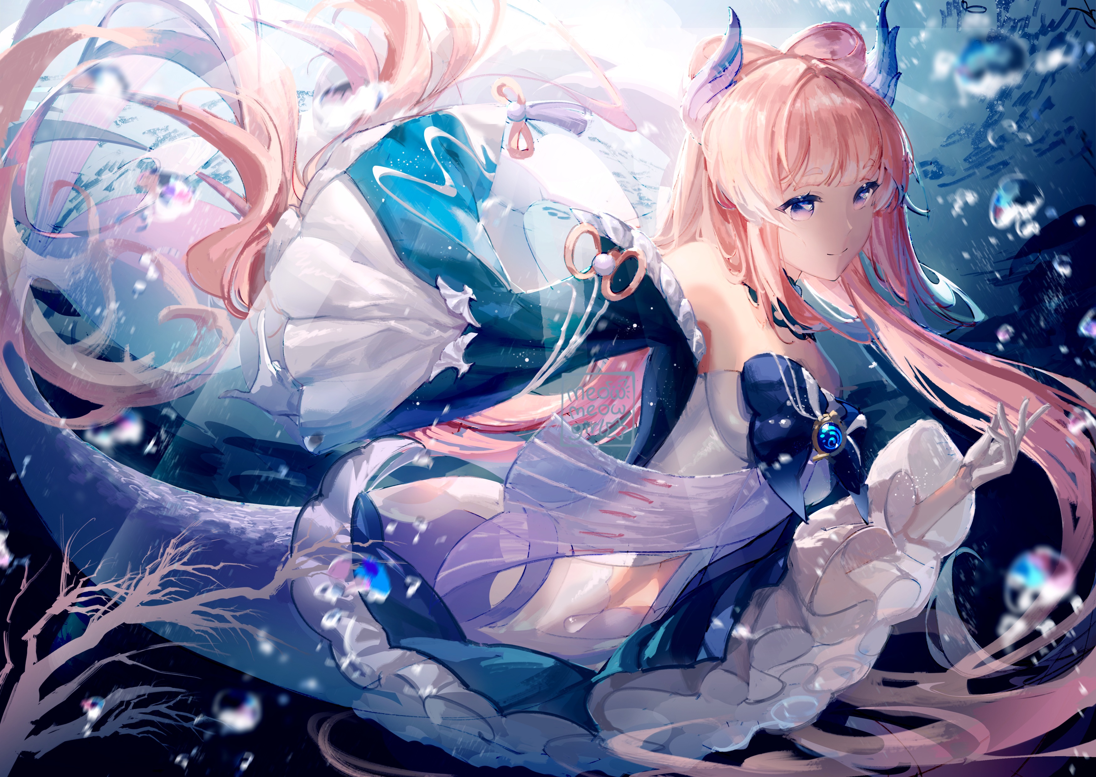 Premium Photo | Anime style illustration of a mermaid with long white hair  and blue tail generative ai