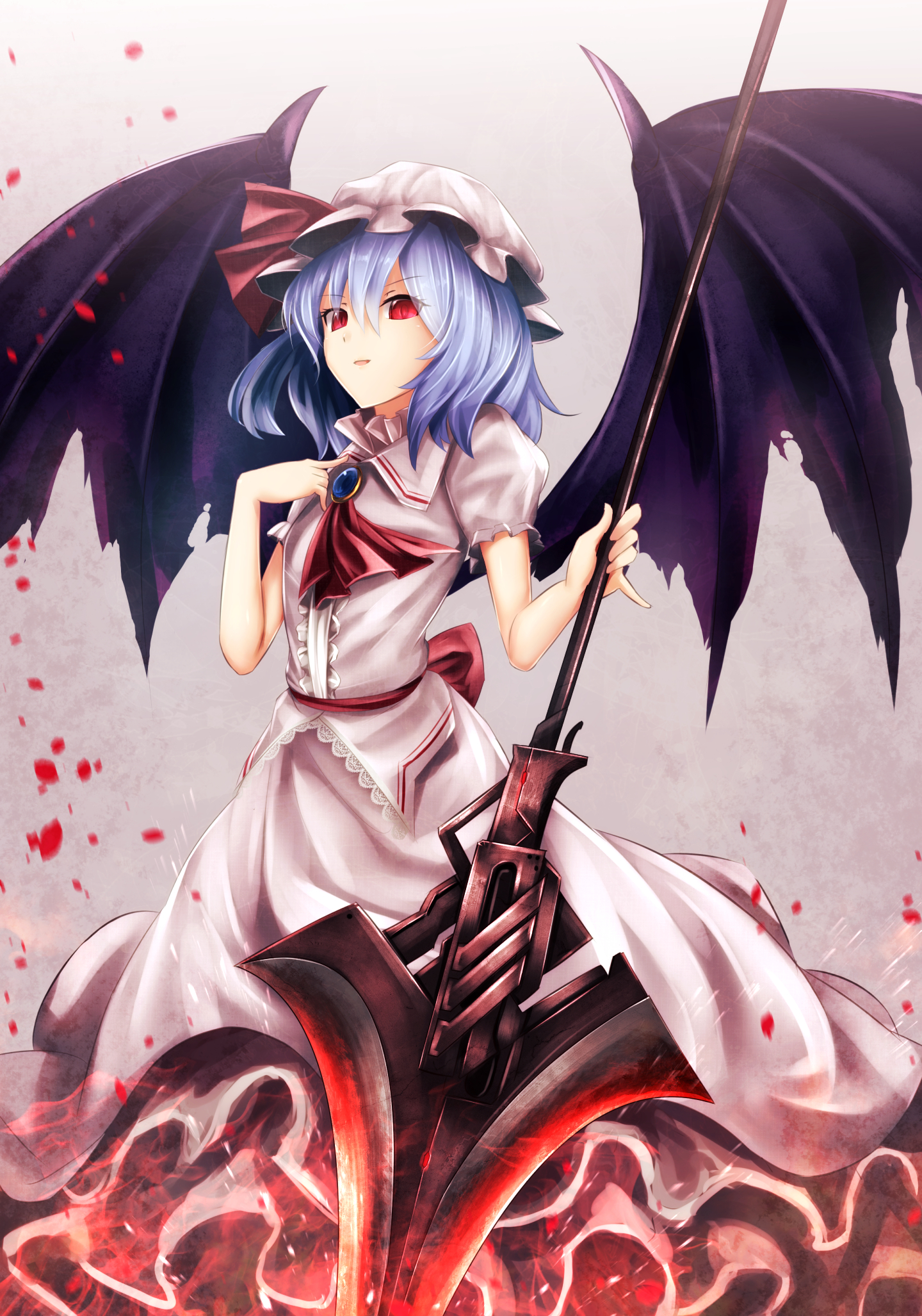 Touhou Remilia Scarlet Anime Girls Sinkai Blue Hair Red Eyes Wings Weapon Dress 1440x2054