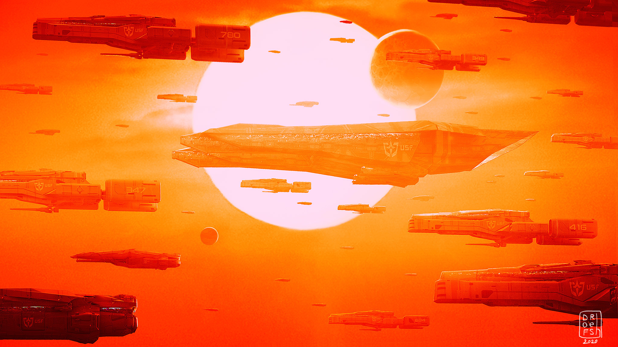 Artwork Science Fiction Spaceship Vehicle Sun Futuristic 2020 Year 2048x1152