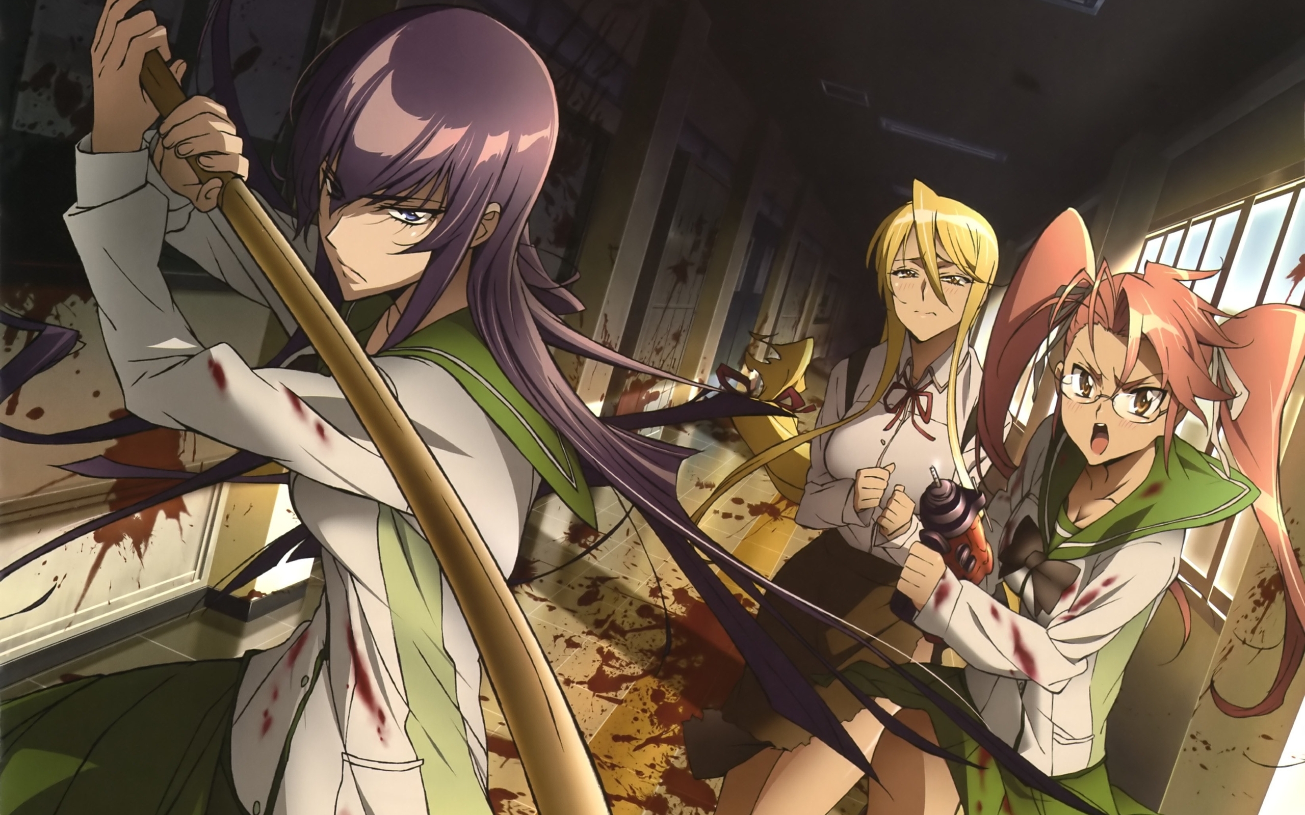 Highschool Of The Dead Busujima Saeko Anime Girls Anime Marikawa Shizuka Takagi Saya 2560x1600