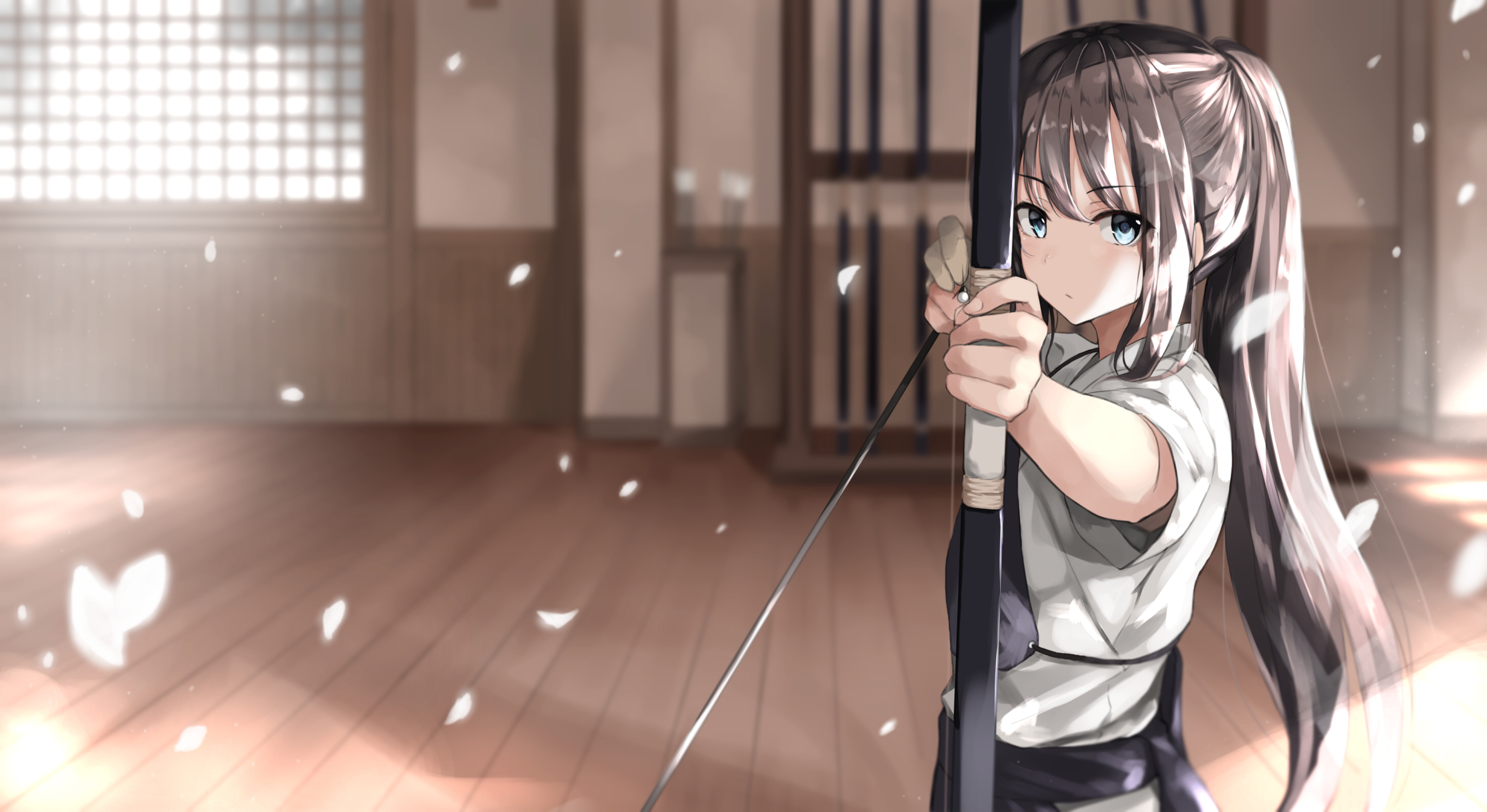 Female anime character holding bow HD wallpaper | Wallpaper Flare