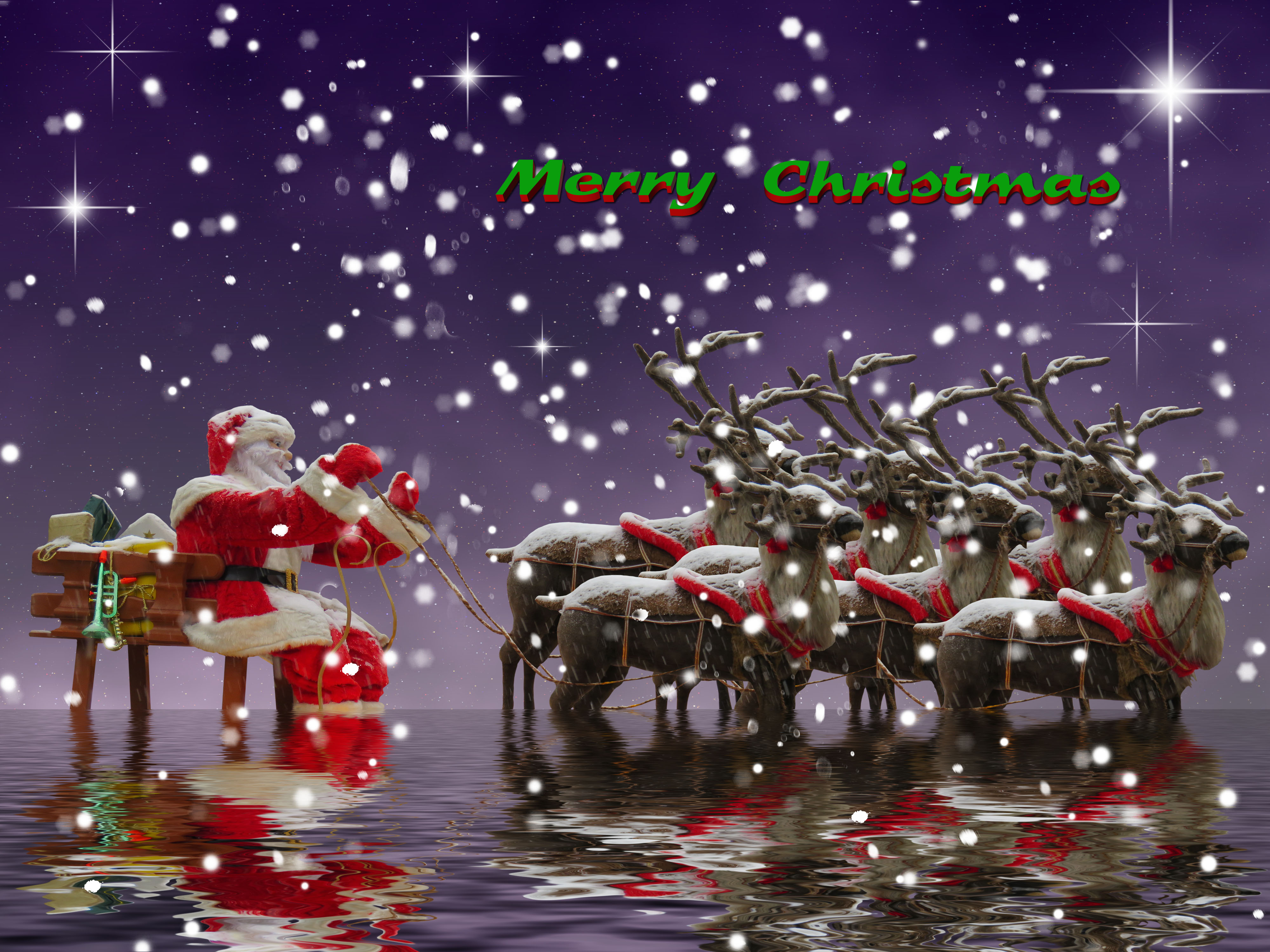Merry Christmas Gift Reindeer Santa Sleigh 4000x3000