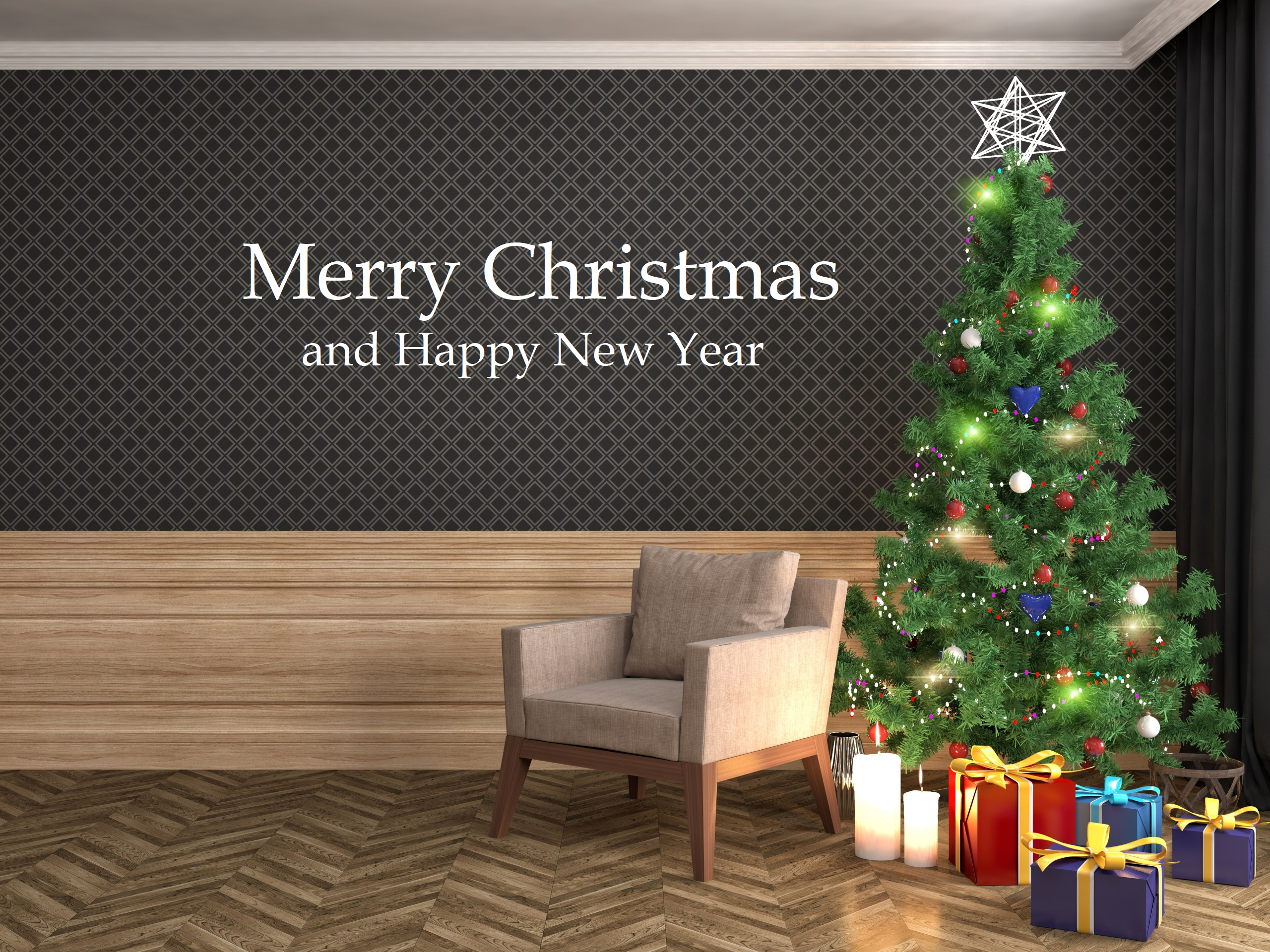 Merry Christmas Happy New Year Christmas Tree Gift 2560x1920