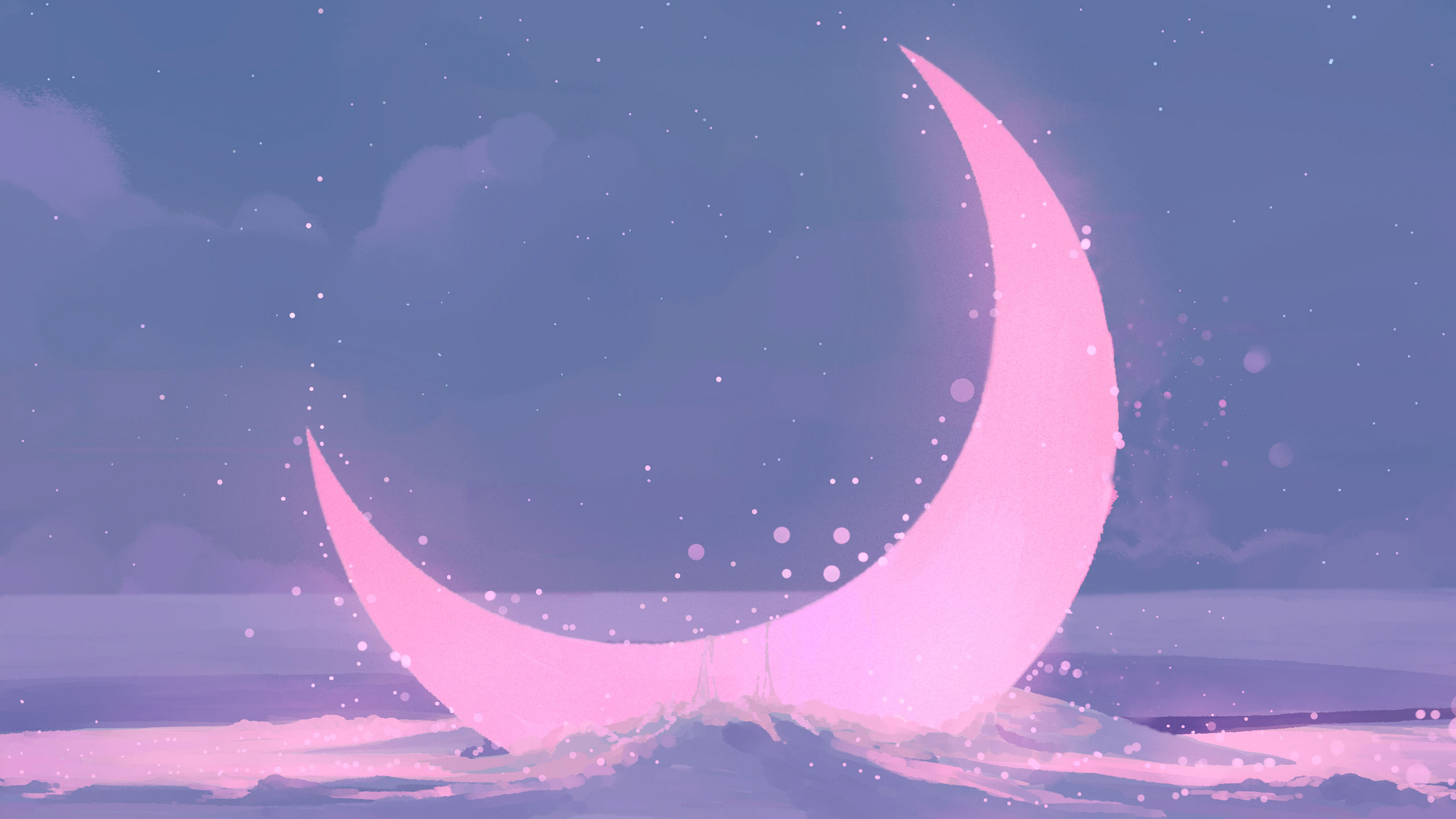 Moon Anime Pink Purple Water Artwork 2560x1440