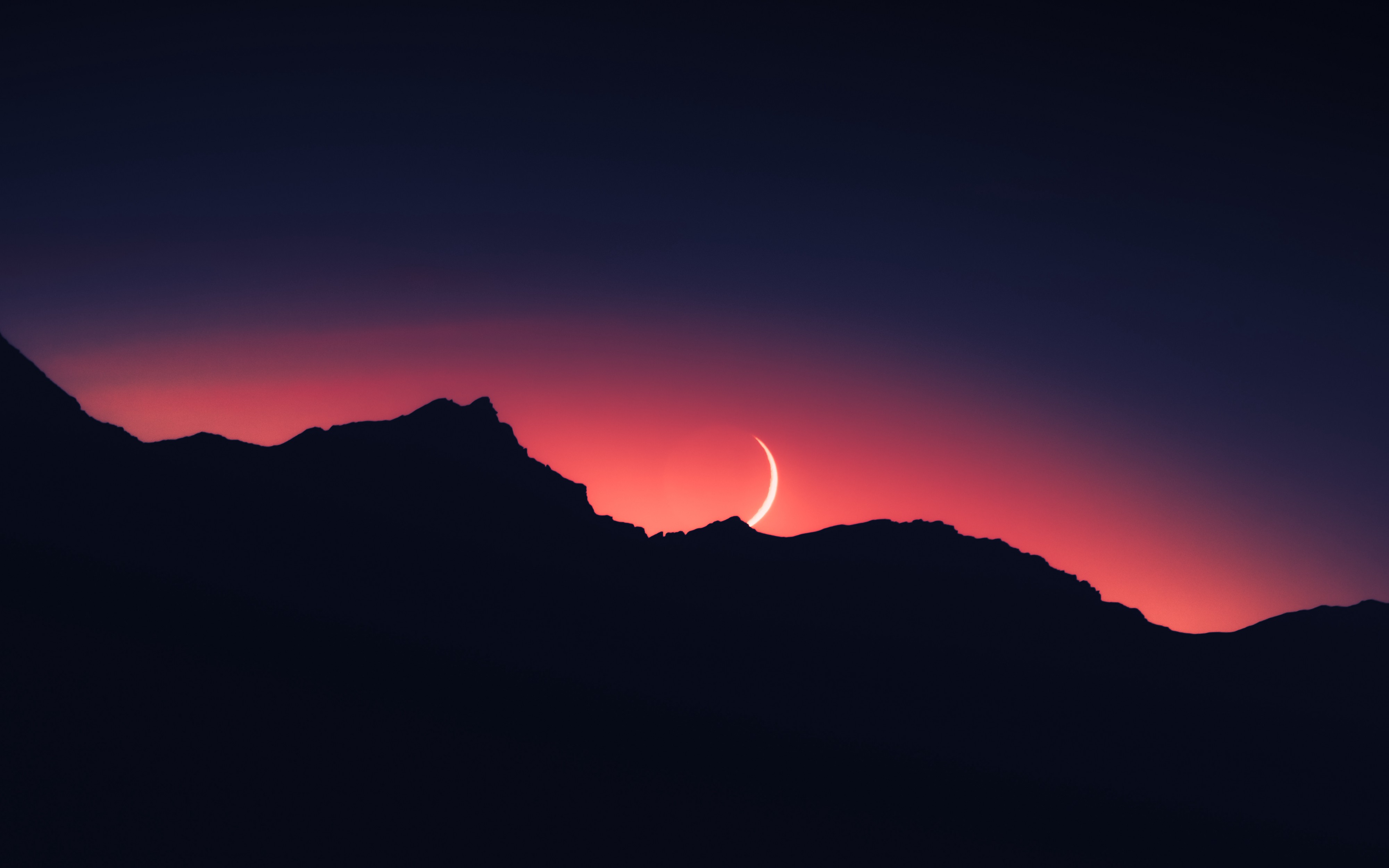 Landscape Moon Mountains Sky Sunset Night 4000x2500