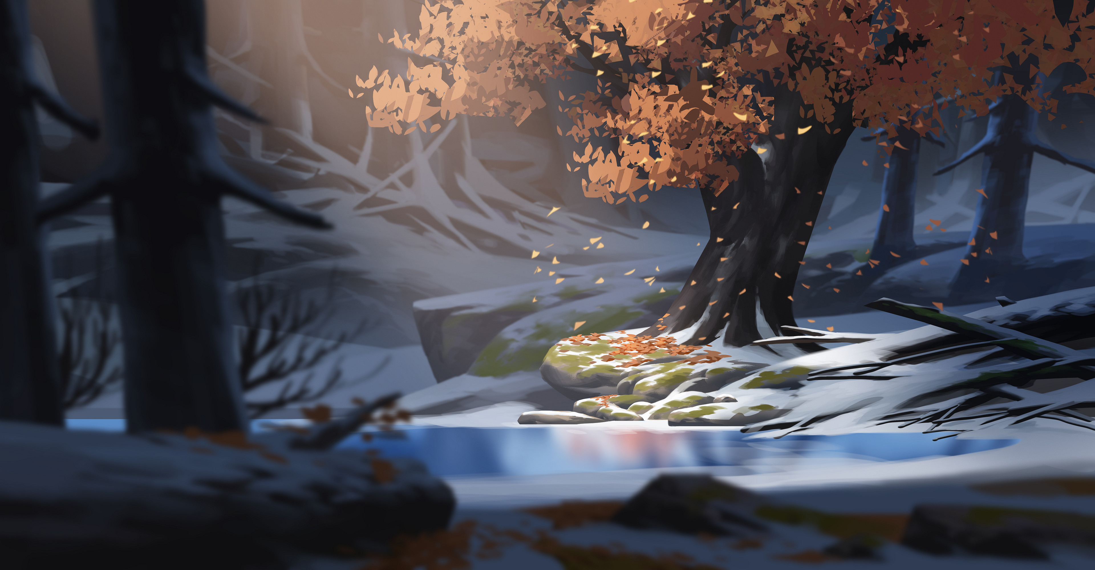 Kevin Gnutzmans Digital Art Trees Snow Lake 3840x2000