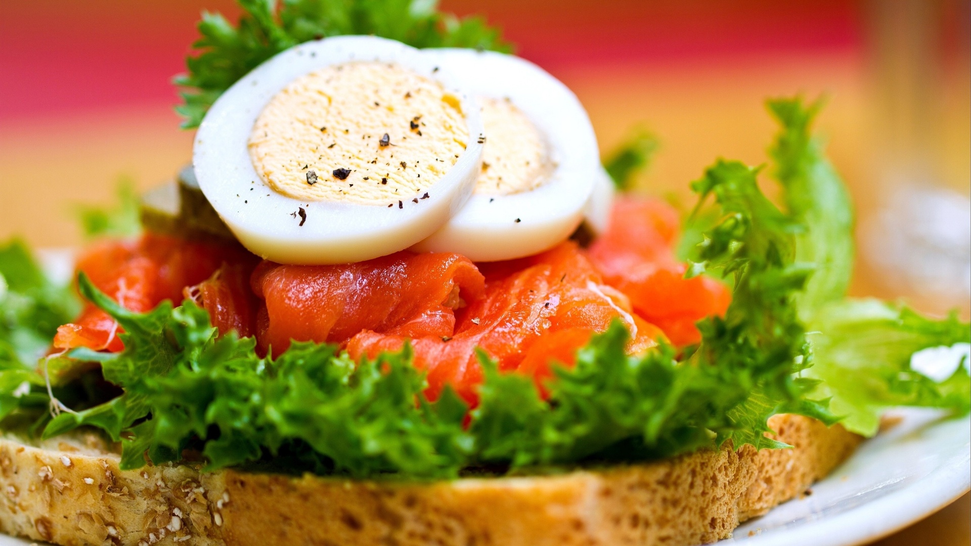 Food Eggs Vegetables Salmon Lettuce Bread Sandwich 1920x1080