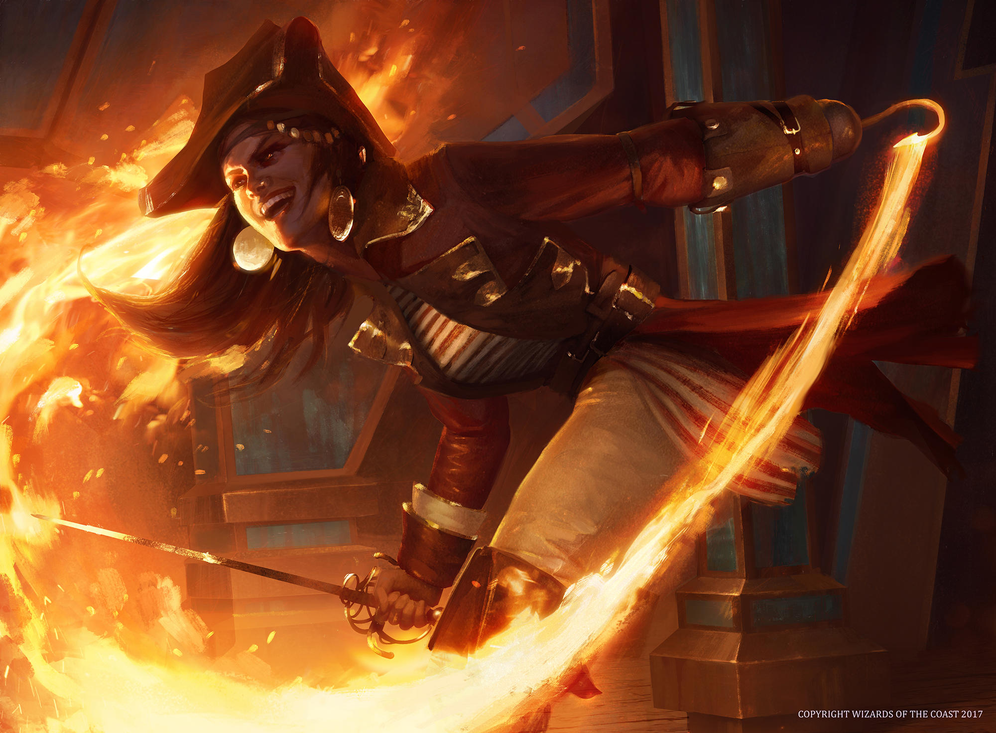 Pirate Woman Warrior Sword Fire Magic 2000x1471