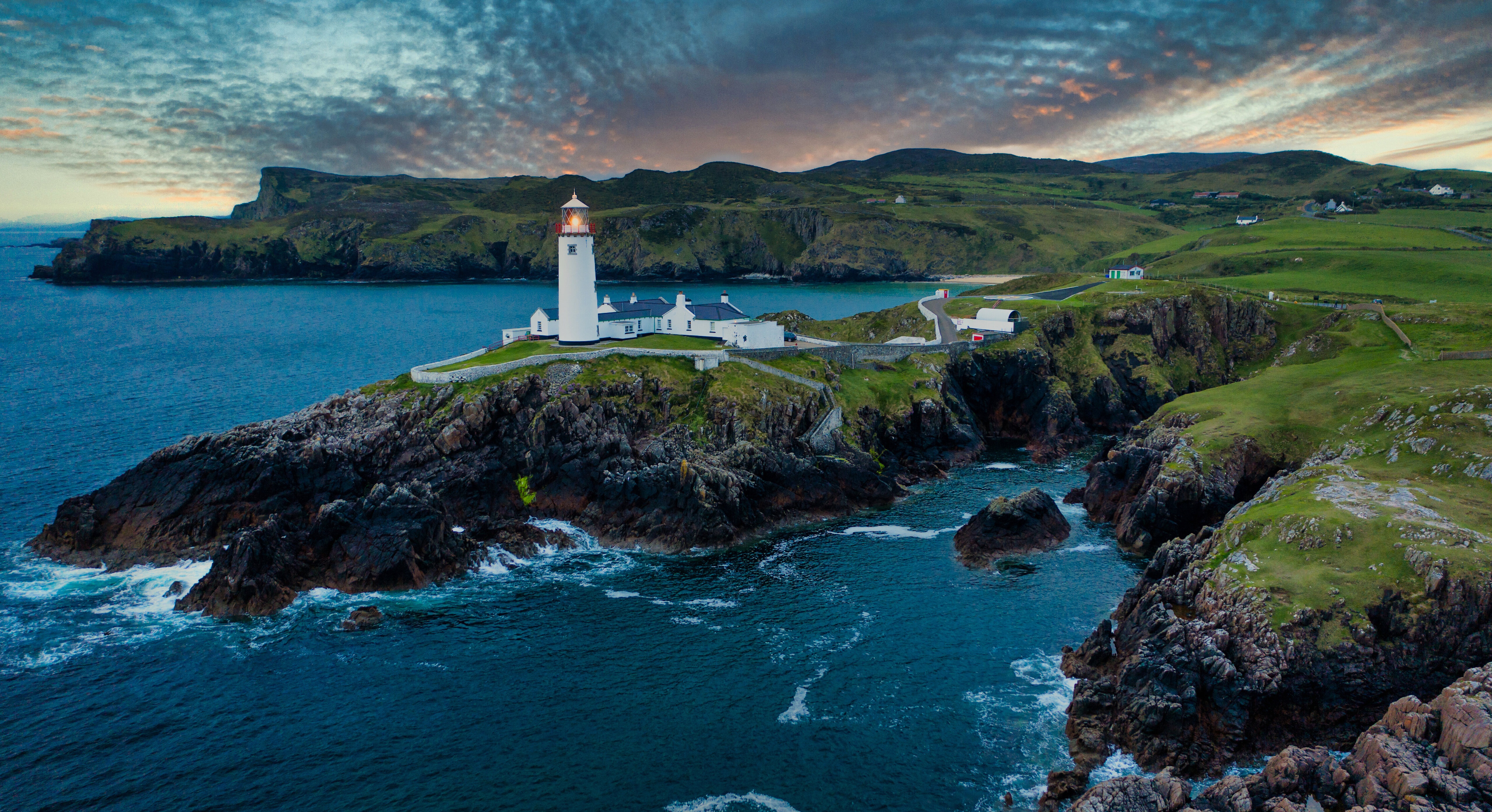 Ireland Coast Landscape Nature Lighthouse Fanad Head Lighthouse Sunrise 5120x2788