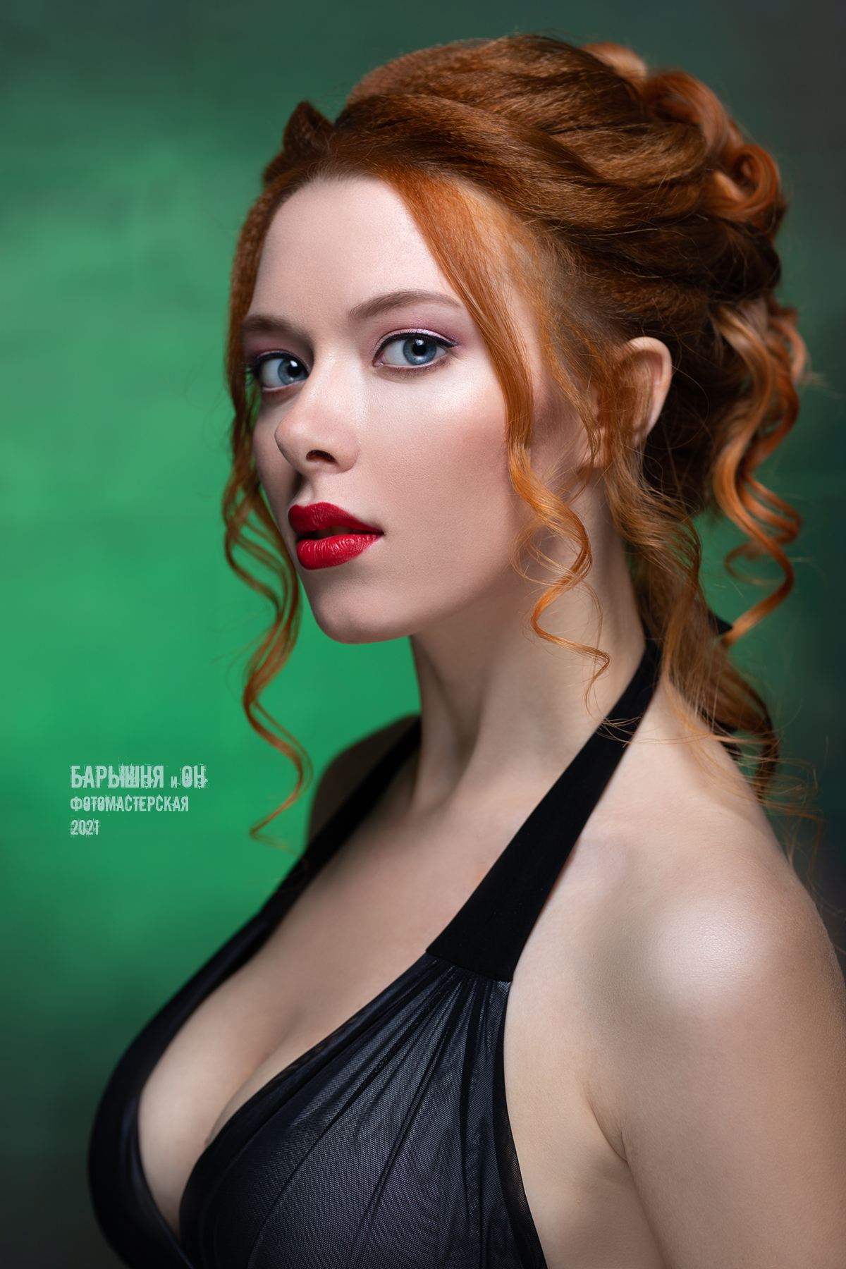 Aleksey Lozgachev Women Redhead Makeup Dress Lipstick Blue Eyes Red Lipstick Portrait Simple Backgro 1200x1800