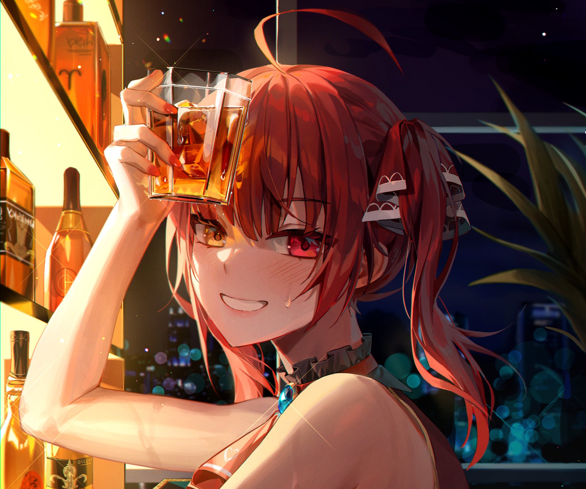 prompthunt: Masculine looking anime girl at a bar drinking a beer, warm  glow from the lights, angle that looks up at her from below, deviantart,  pixiv, detailed face, smug appearance, beautiful anime,