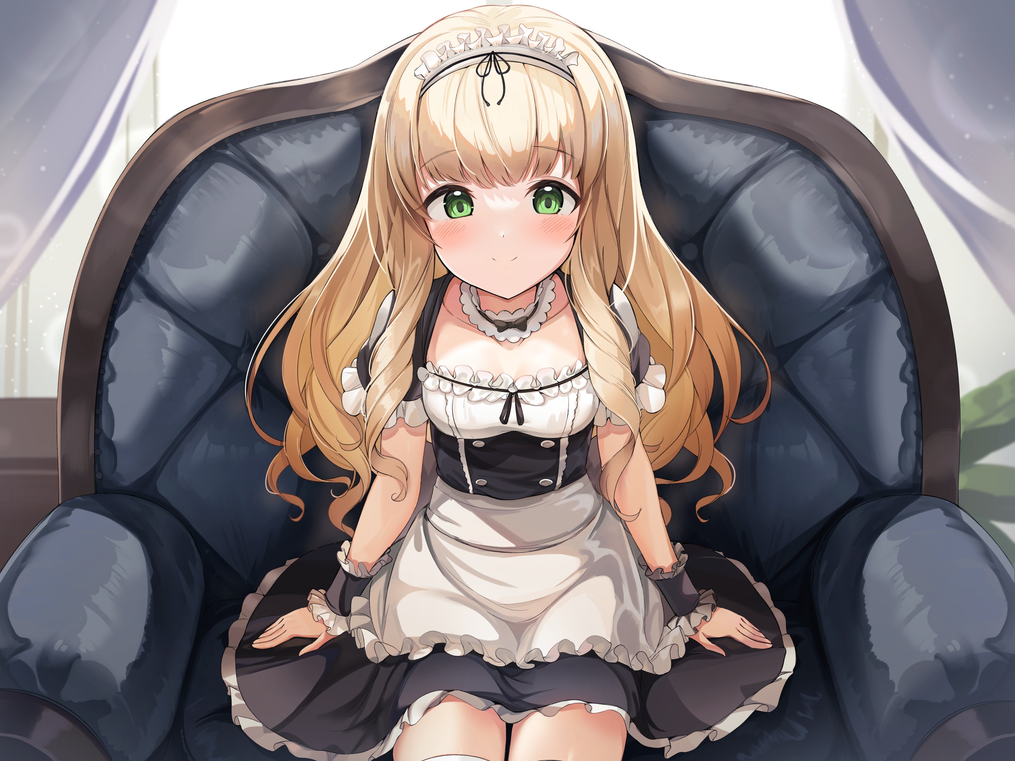 Anime Anime Girls Smiling Green Eyes Blonde Maid Maid Outfit Long Hair Ohshit Artwork 3500x2625