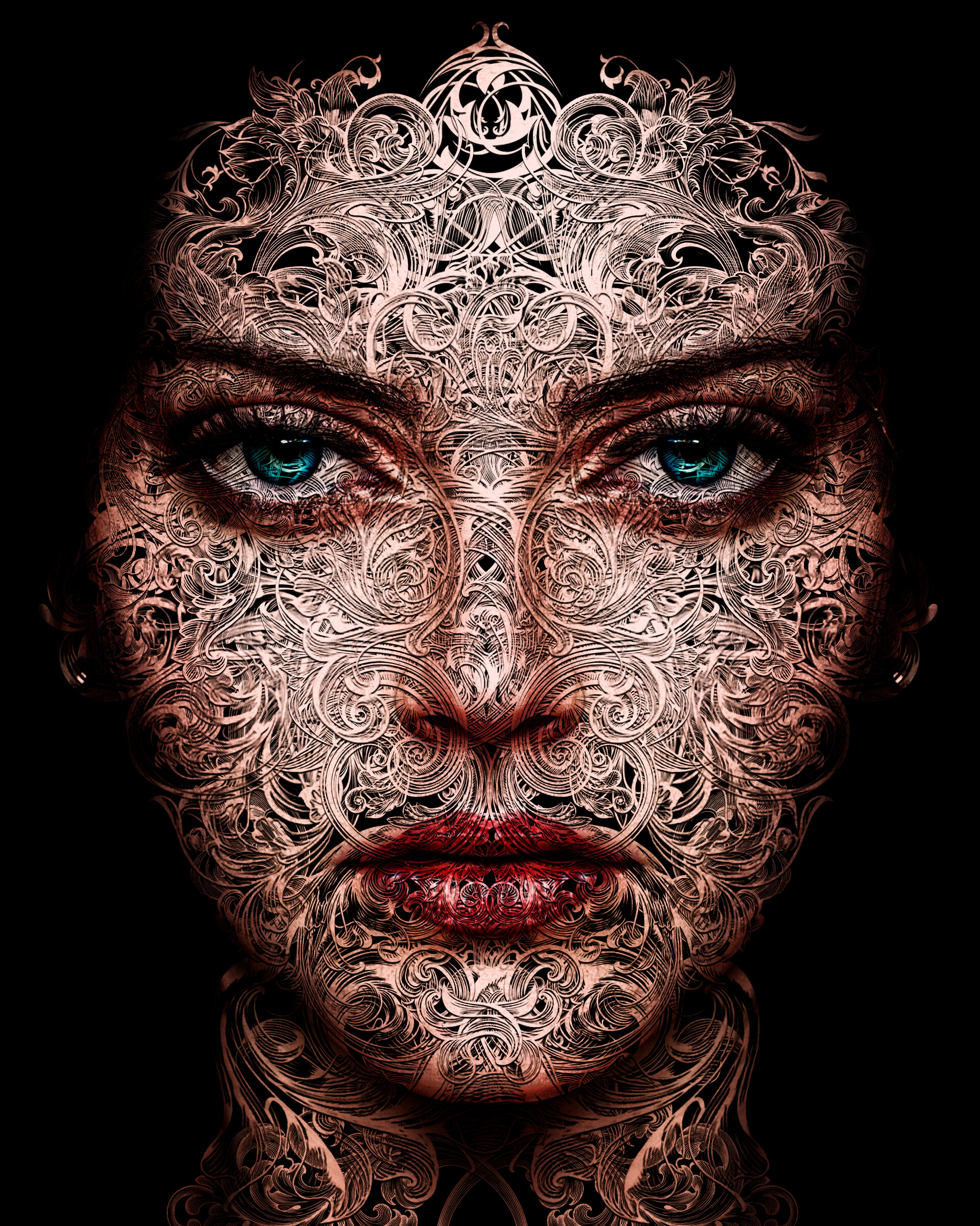 Evgeny Dvoretckiy Artwork Face Digital Art Women Portrait Closeup Black Background Blue Eyes 1920x2400