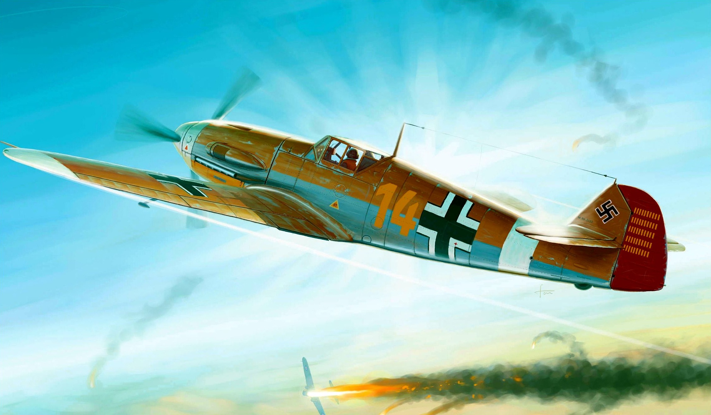 World War Ii Airplane Painting Messerschmitt Bf 109 2268x1326