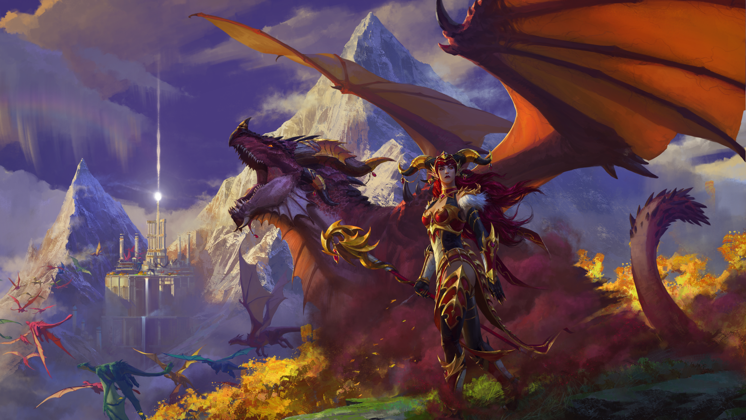 World Of Warcraft Dragon Fantasy Girl World Of Warcraft Cataclysm Video Games Artwork Alexstrasza 2400x1350