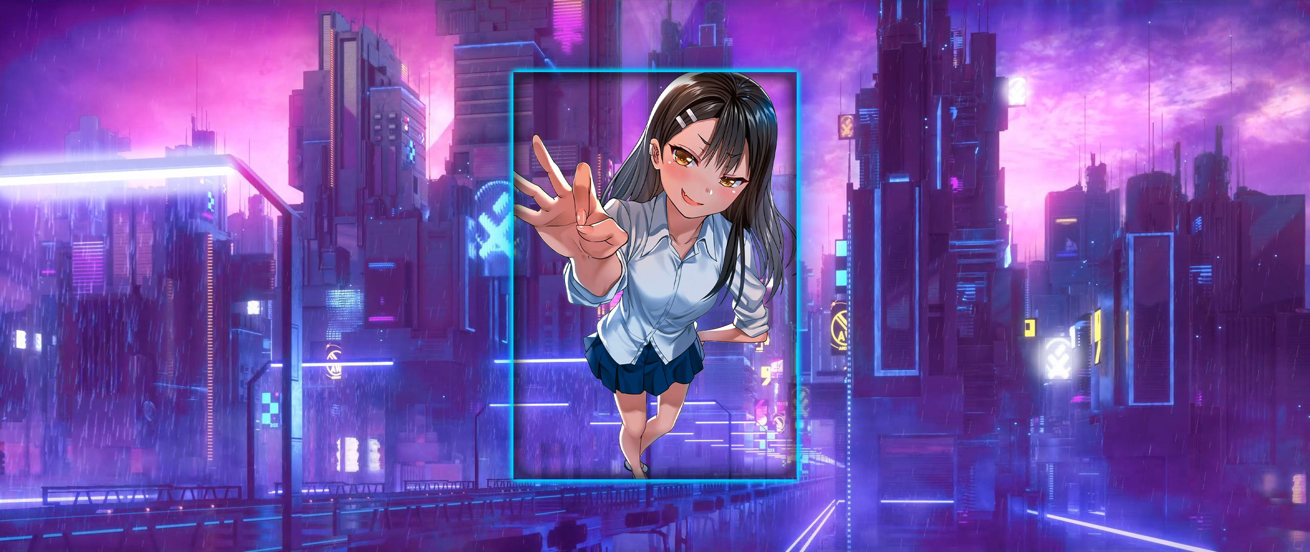 Nagatoro Hayase Cyberpunk Cyber Purple Background Anime Girls Ultrawide Please Dont Bully Me Nagator 2560x1080