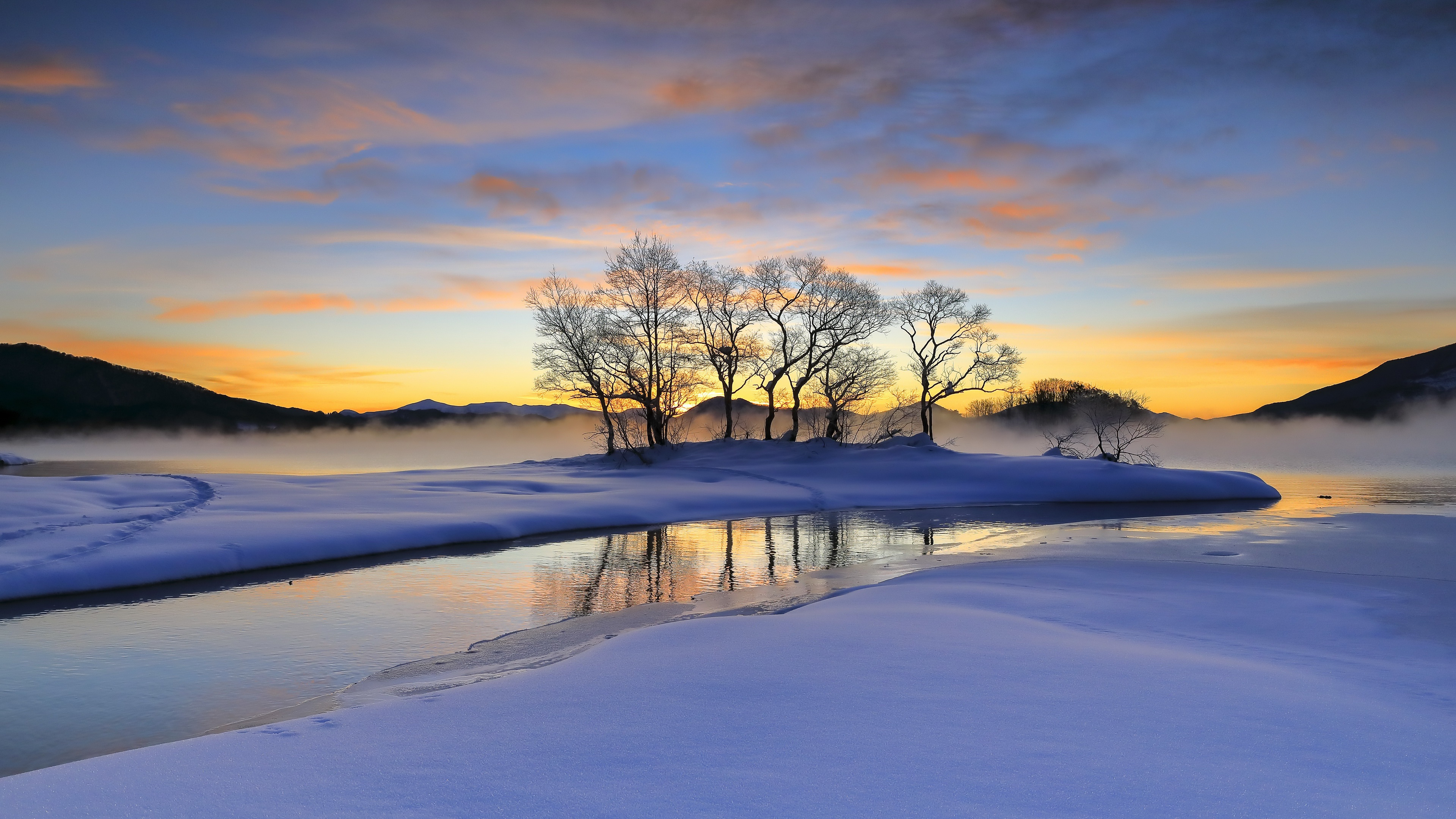 Winter Sunset Outdoors Landscape Nature Sunlight Cold Ice Water Snow 3840x2160
