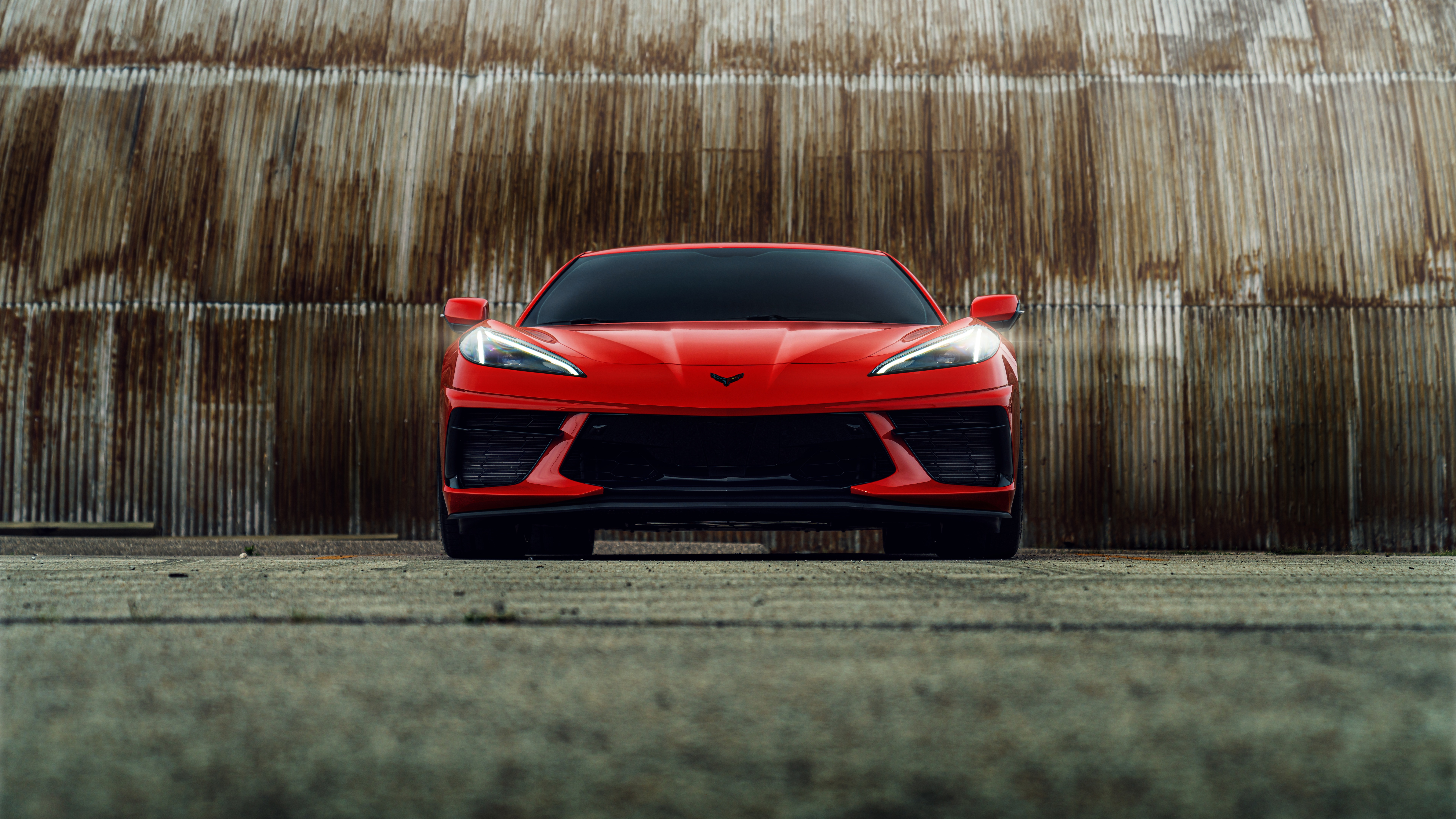 Car Vehicle Red Cars Front Angle View Corvette 7680x4320