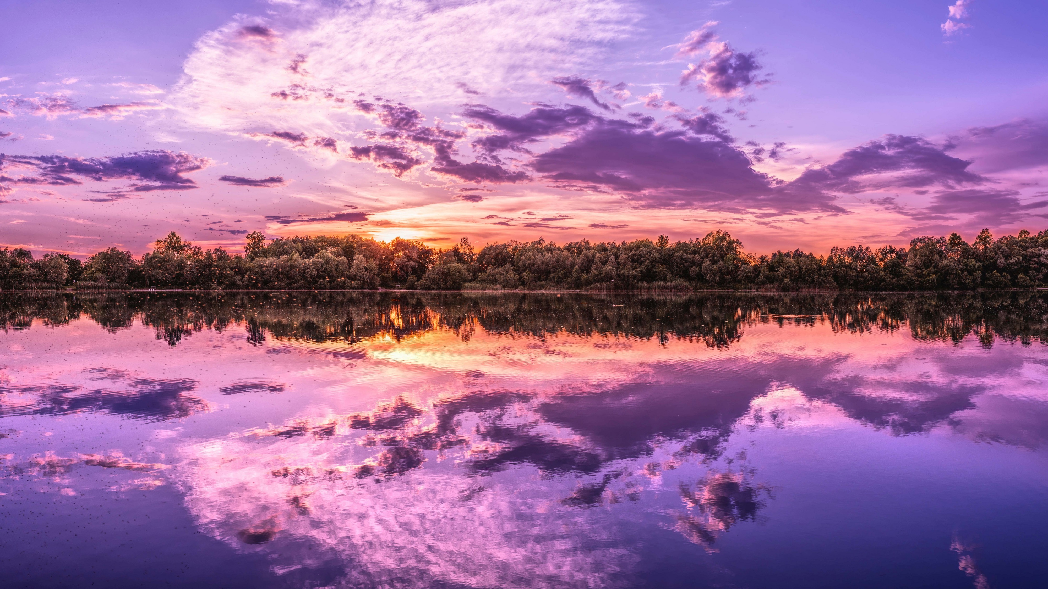 Nature Sunset Lake Reflection Clouds 4000x2250