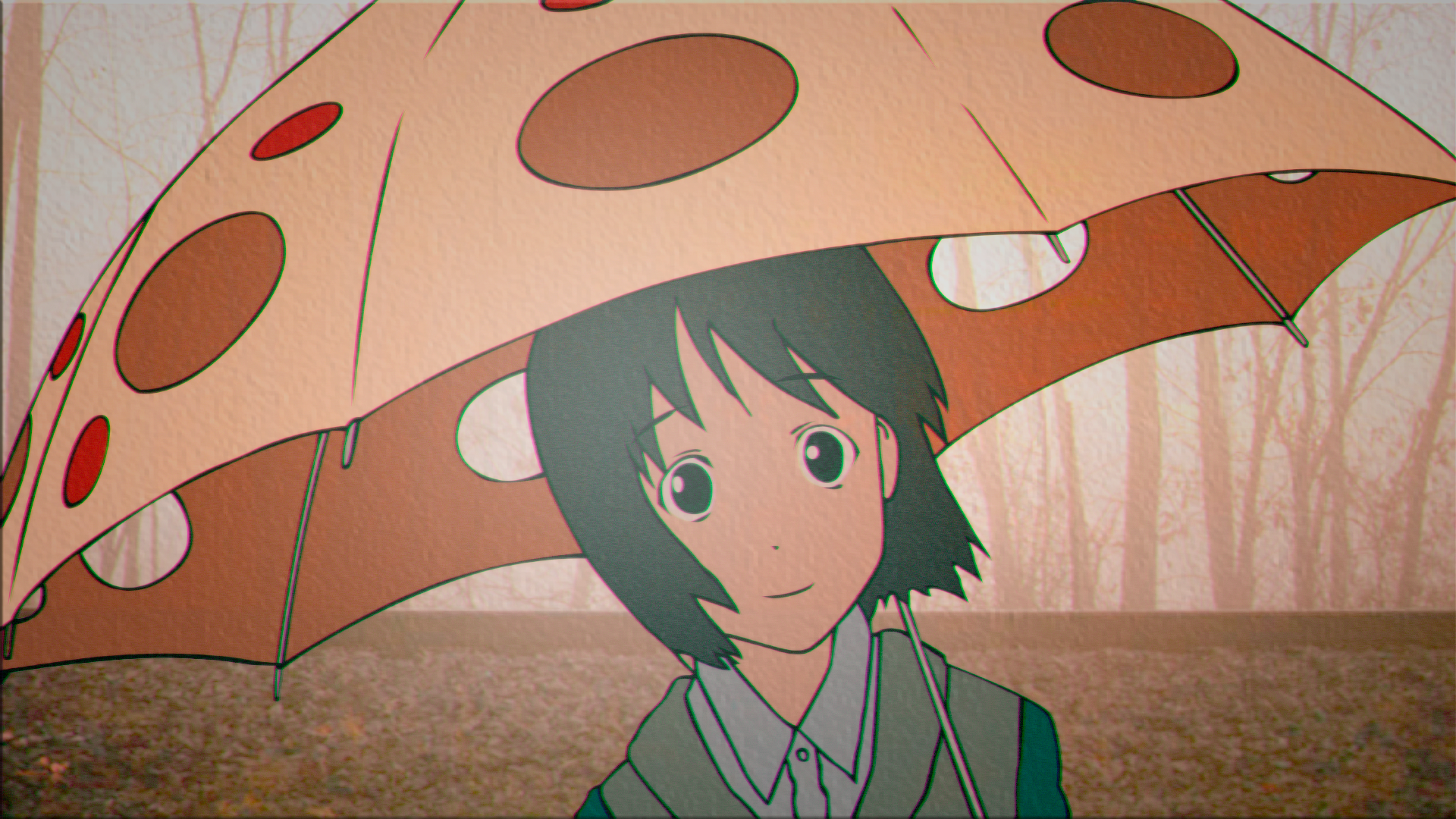 NHK Ni Youkoso Welcome To The NHK Fall Forest Schoolgirl Anime Girls Umbrella Trees Nakahara Misaki 1920x1080