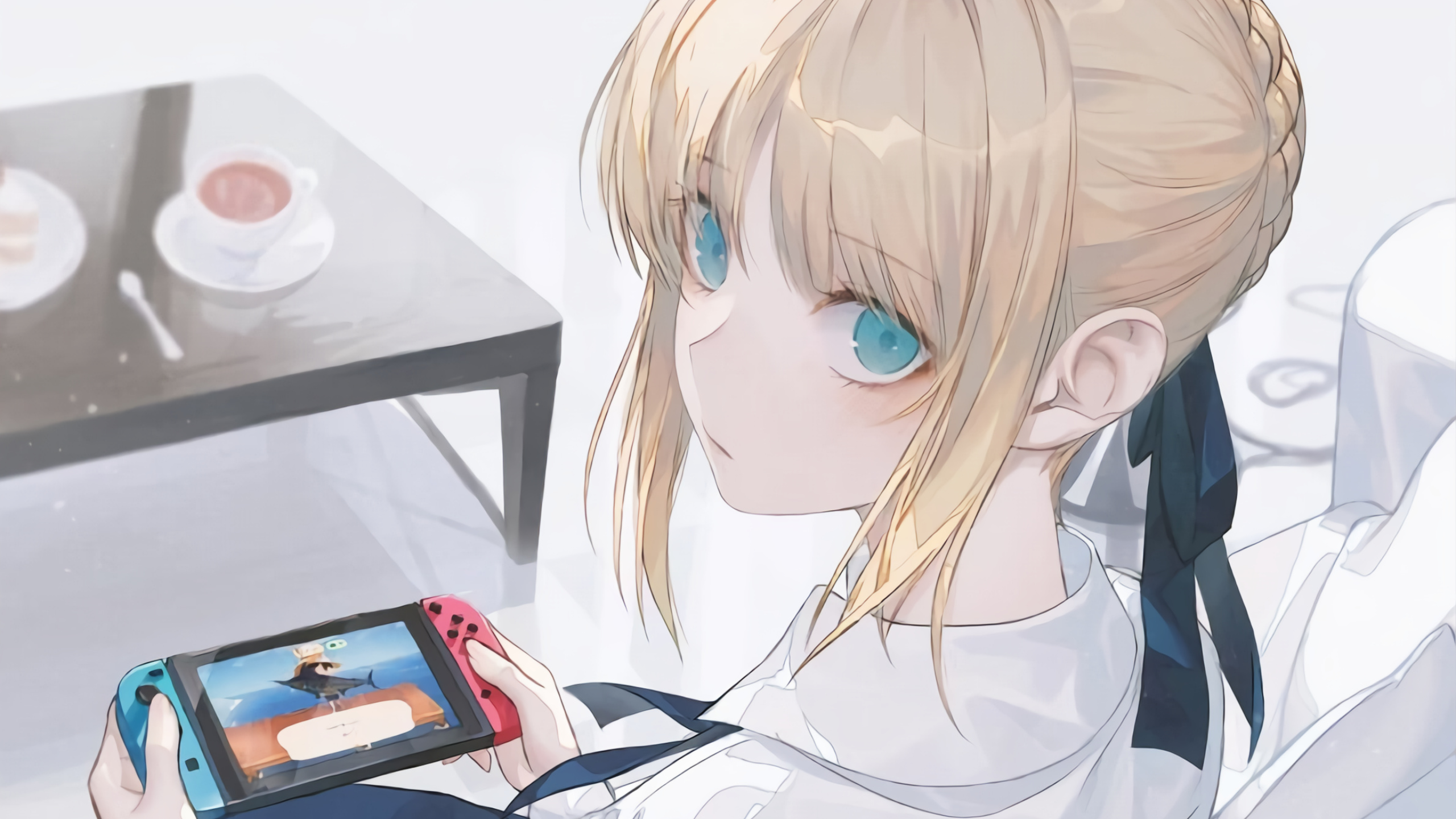 Saber Fate Series Blonde Anime Girls Looking At Viewer Nintendo Switch Anime Blue Eyes Fate Stay Nig 2560x1440