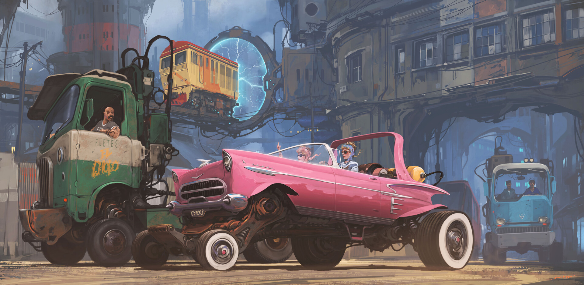 Alejandro Burdisio Car Vehicle Artwork Two Women Women Women With Cars Pink Cars Truck 1920x940