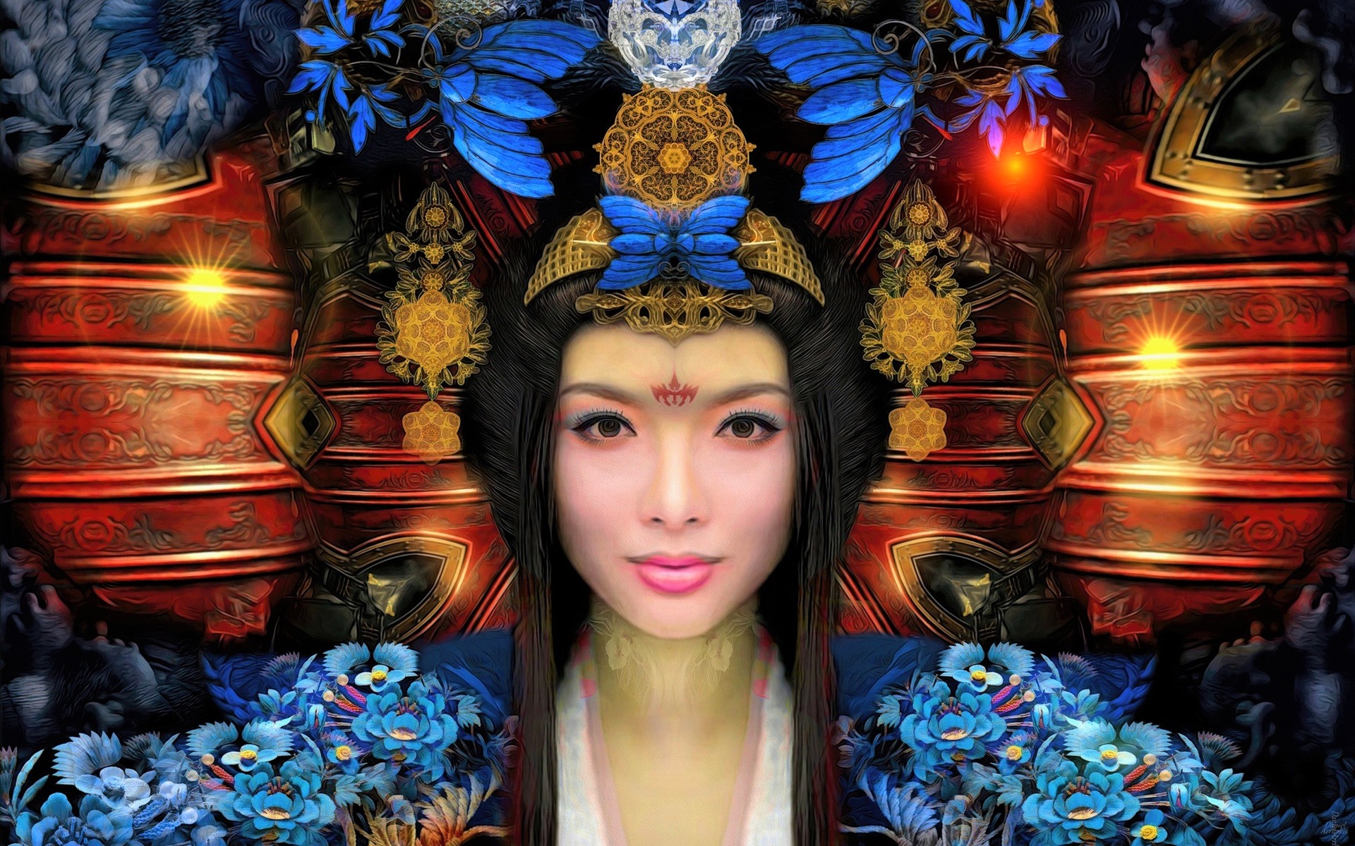 Woman Girl Chinese Colorful Flower 1920x1200