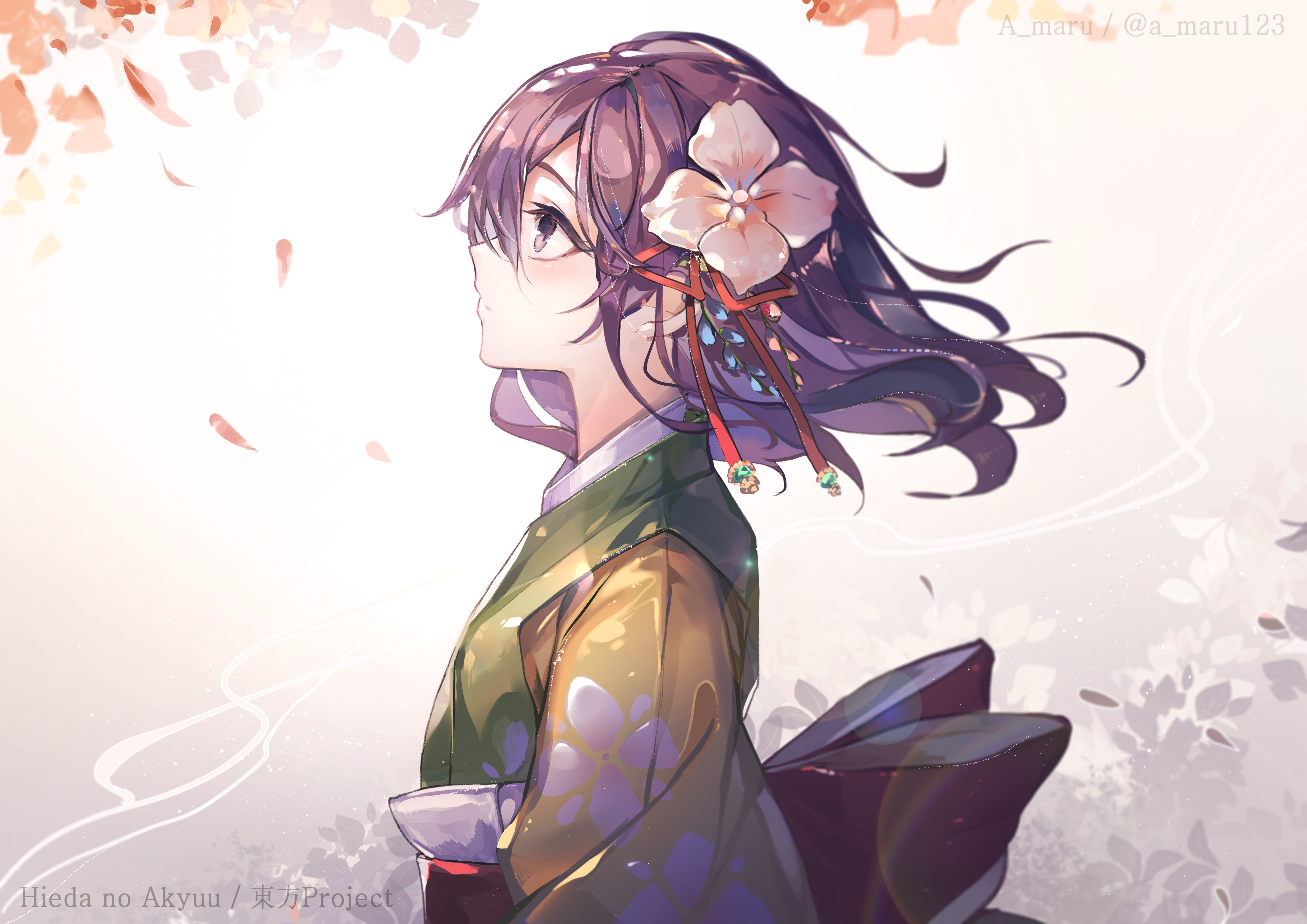 Touhou Hieda No Akyuu Japanese Kimono Flower Bow Purple Hair Purple Eyes Cherry Blossom Short Hair A 3508x2480