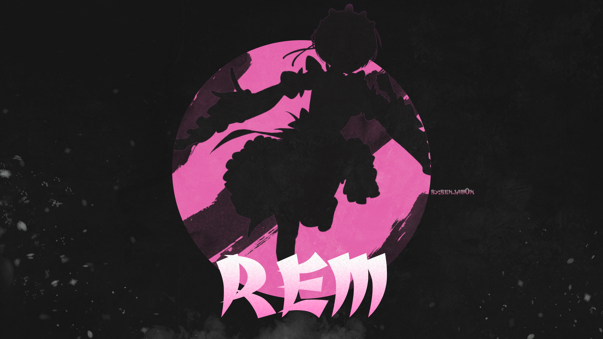 Rem Re Zero Rem 2D Anime Girls Minimalism Pink Chair Anime Dark Simple Background Black Background 1920x1080