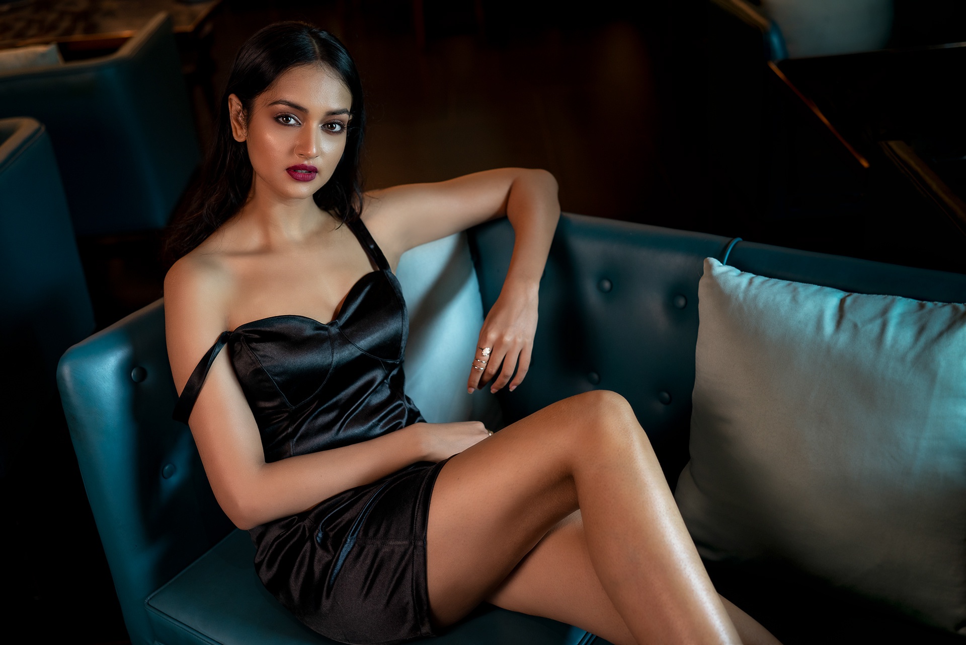 Actress Black Dress Black Hair Bollywood Indian Lipstick 1920x1281