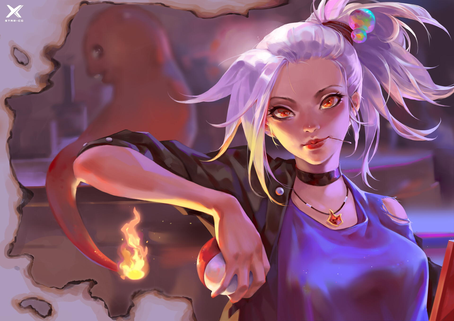 Artwork Fantasy Art Pokemon Poke Balls Charmander Women White Hair Fire 1920x1357