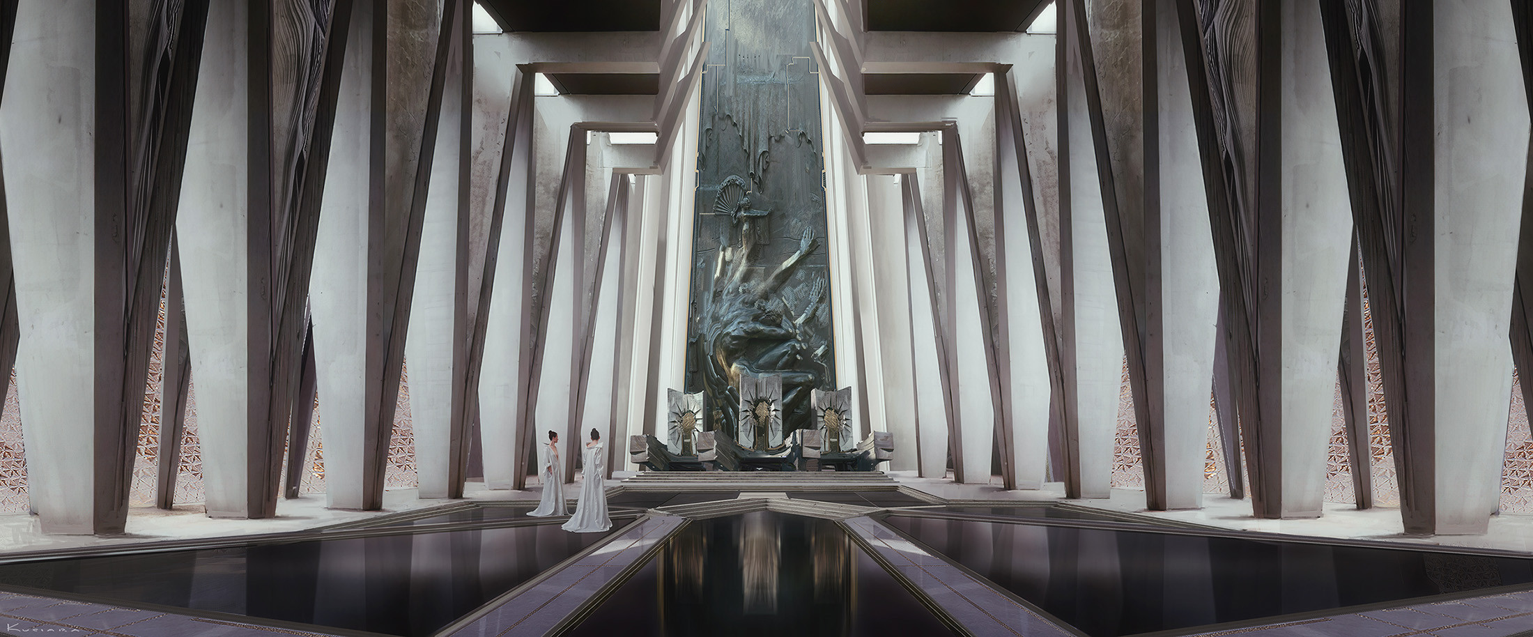 Artwork Digital Art White Throne Room Throne 2200x914