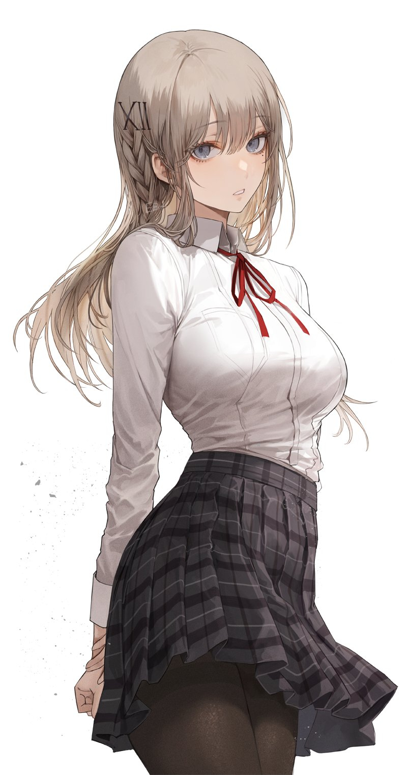 EB School Uniform Anime Girls Artwork Ash Blonde Gray Eyes 2D Kim Eb Braids 800x1523