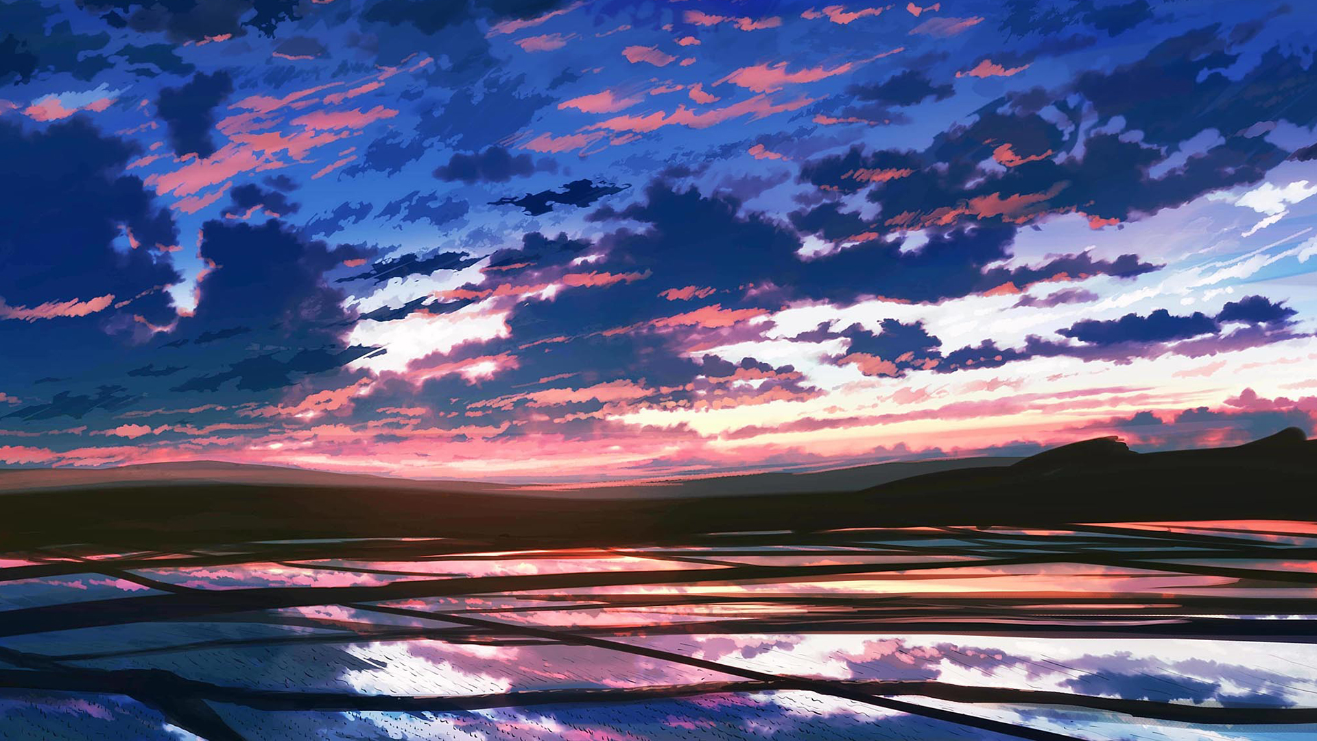 Colorful Digital Art Drawing Landscape Sunset 1920x1080