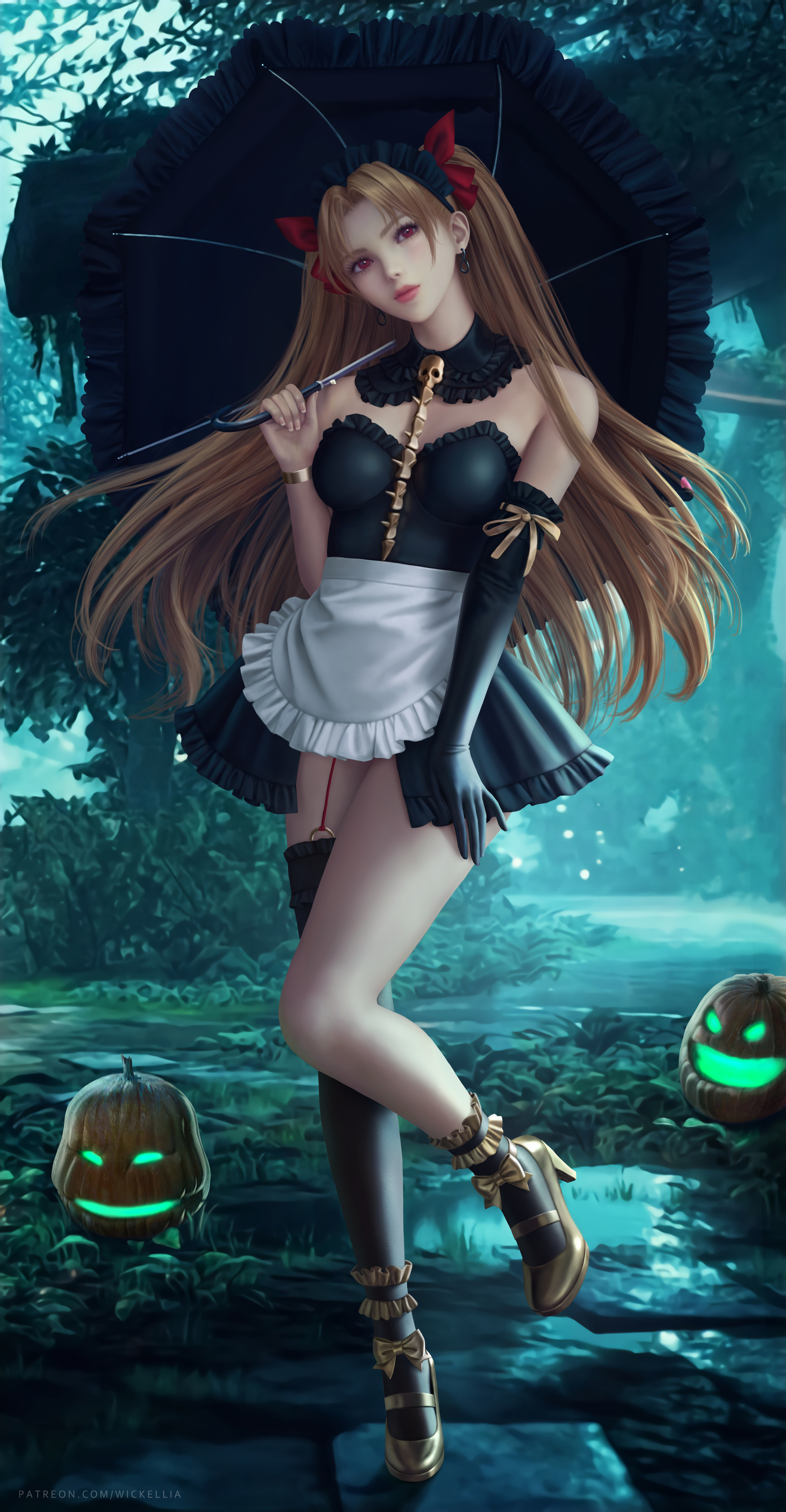 Ereshkigal Fate Grand Order Fate Grand Order Anime Anime Girls Twintails Umbrella Dress Maid Outfit  3900x7500