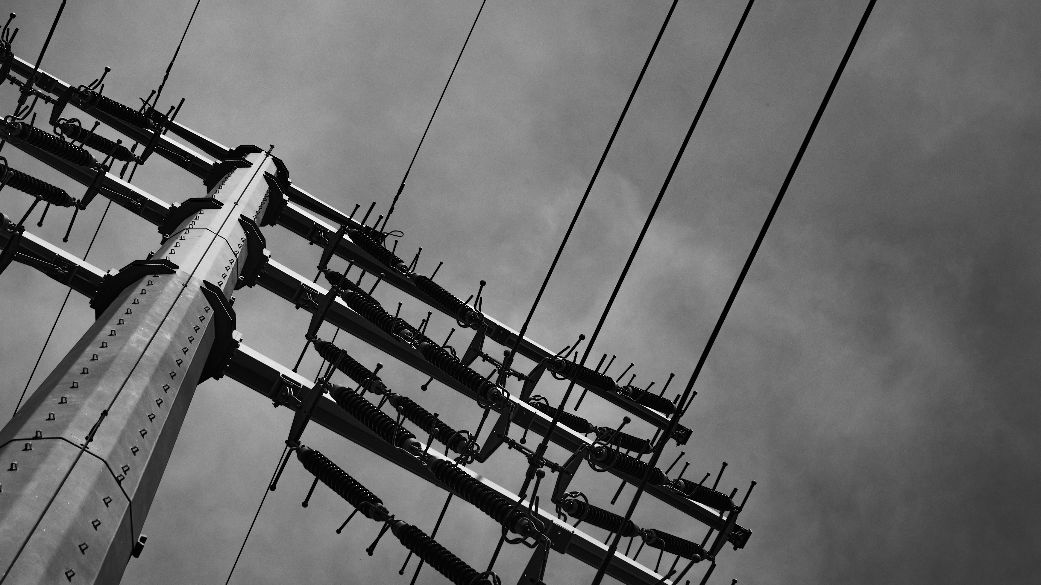 Monochrome Power Lines Infrastructure Landscape Utility Pole 3478x1956