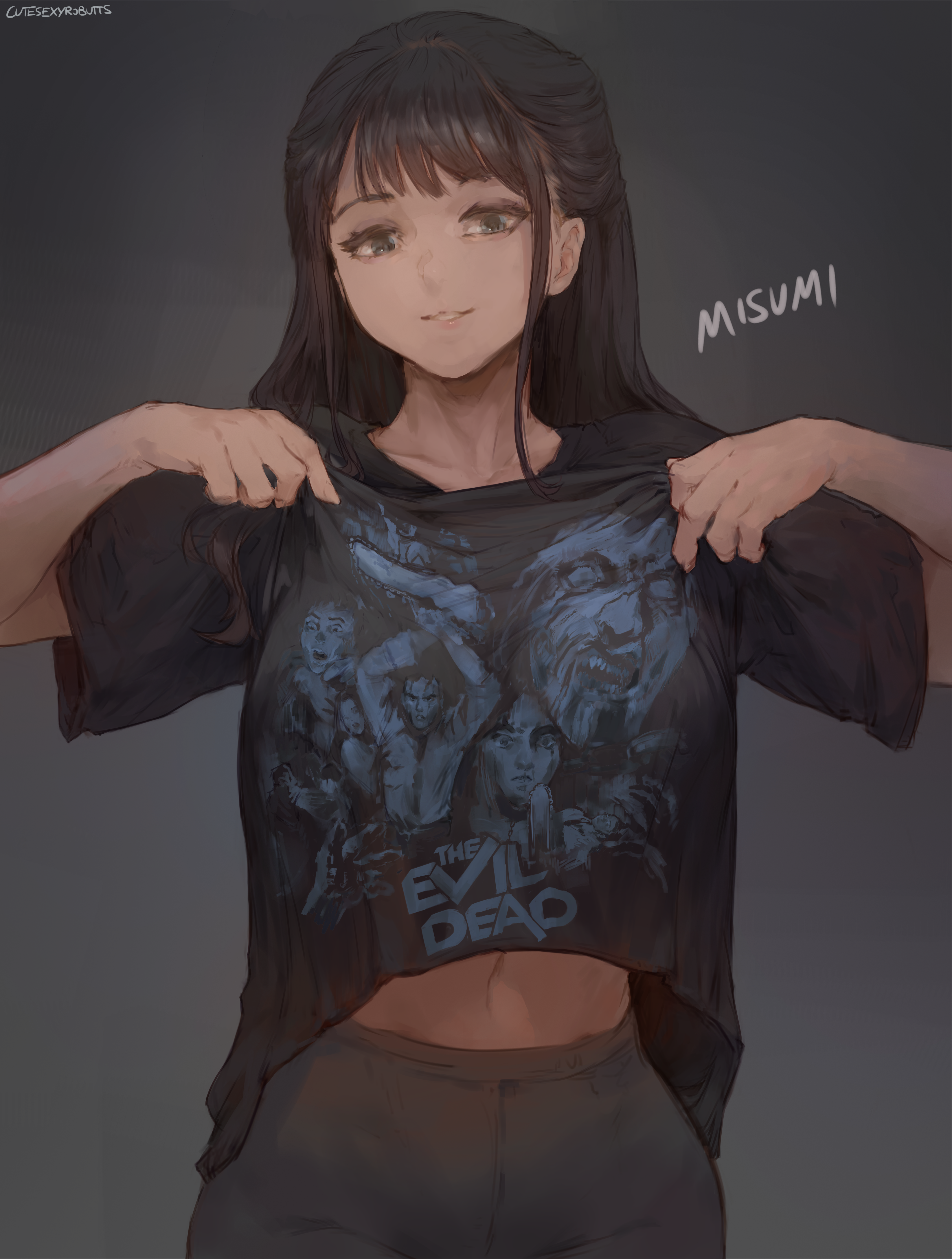 Evil Dead Anime Anime Girls Original Characters T Shirt Smiling Looking At Viewer Simple Background  3290x4350